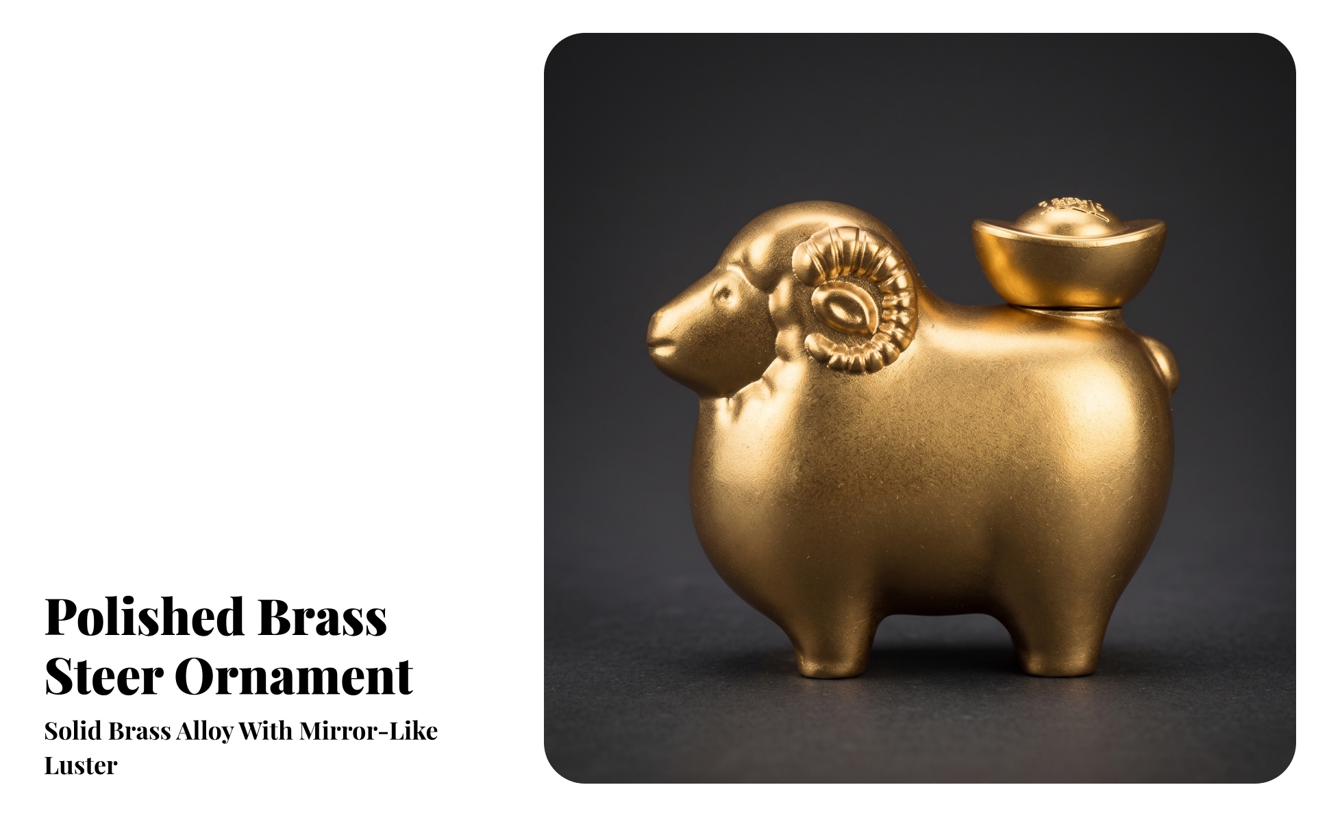 Brass Ram Figurine with Sycee Ingot Golden Metal Sheep Figurine with Ingot