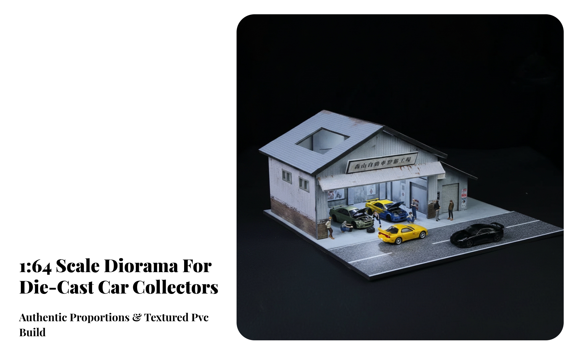 1:64 Scale Model Scene Type-C Powered Garage Diorama with Display Base