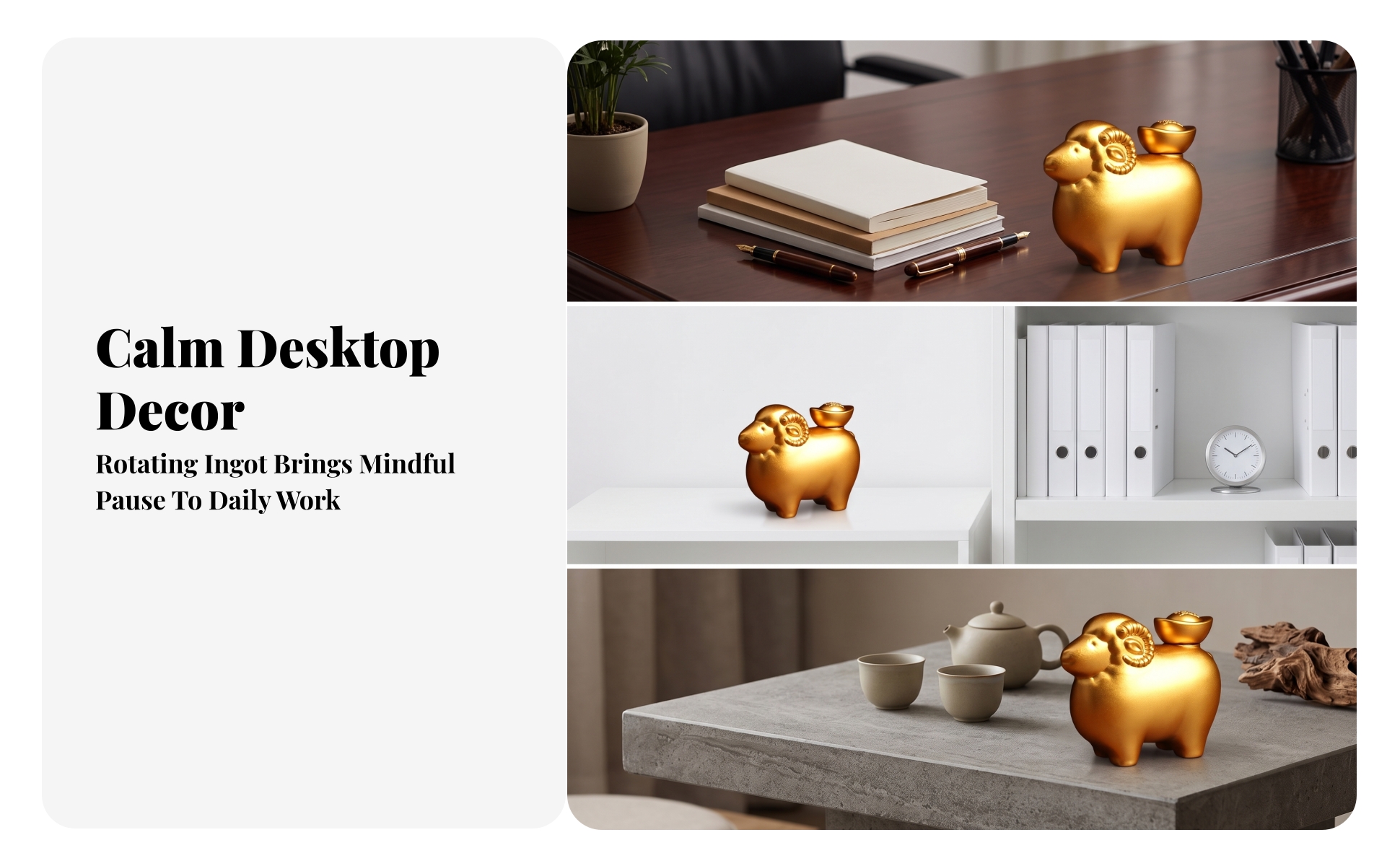 Brass Ram Figurine with Sycee Ingot Golden Metal Sheep Figurine with Ingot