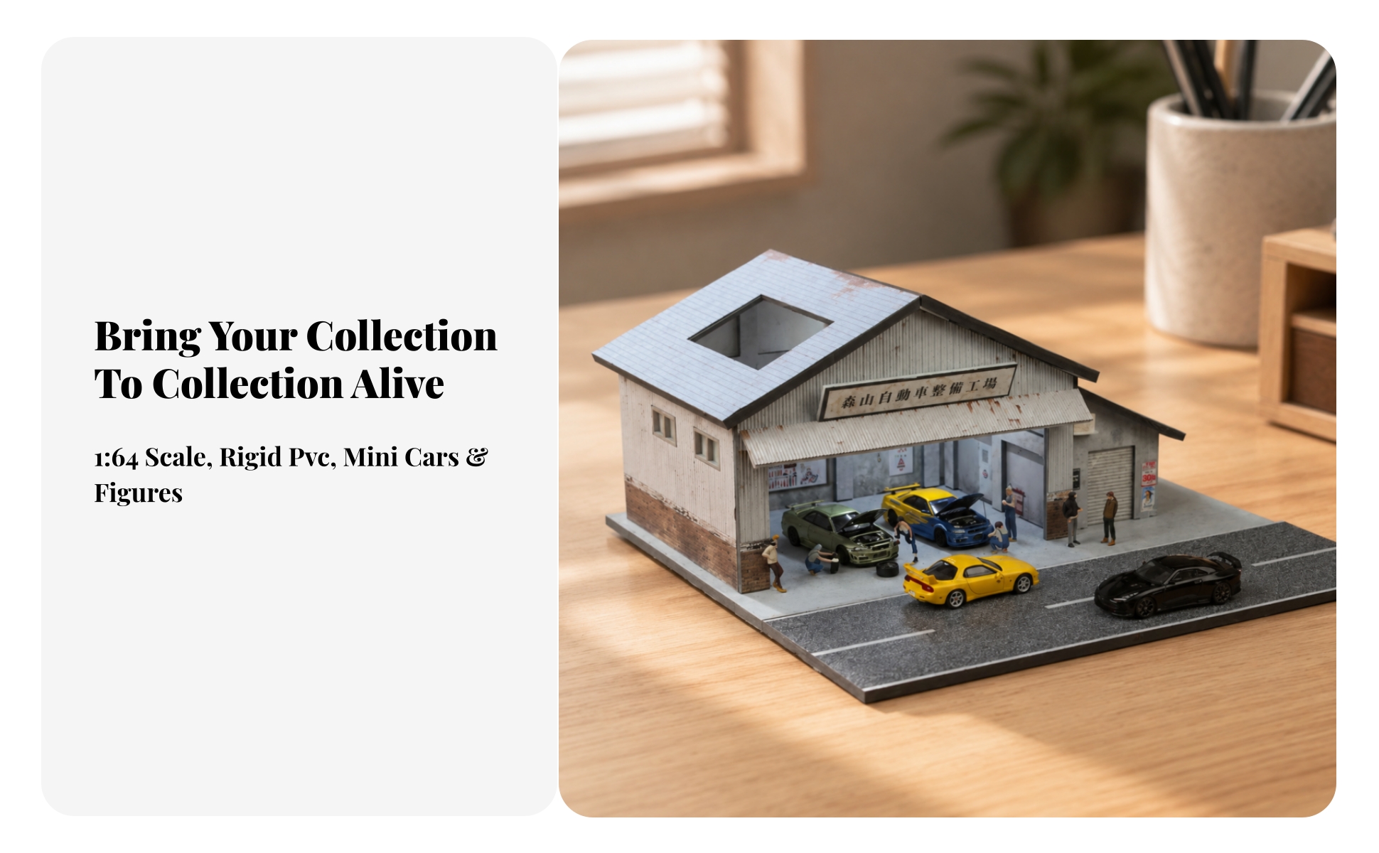 1:64 Scale Model Scene Type-C Powered Garage Diorama with Display Base