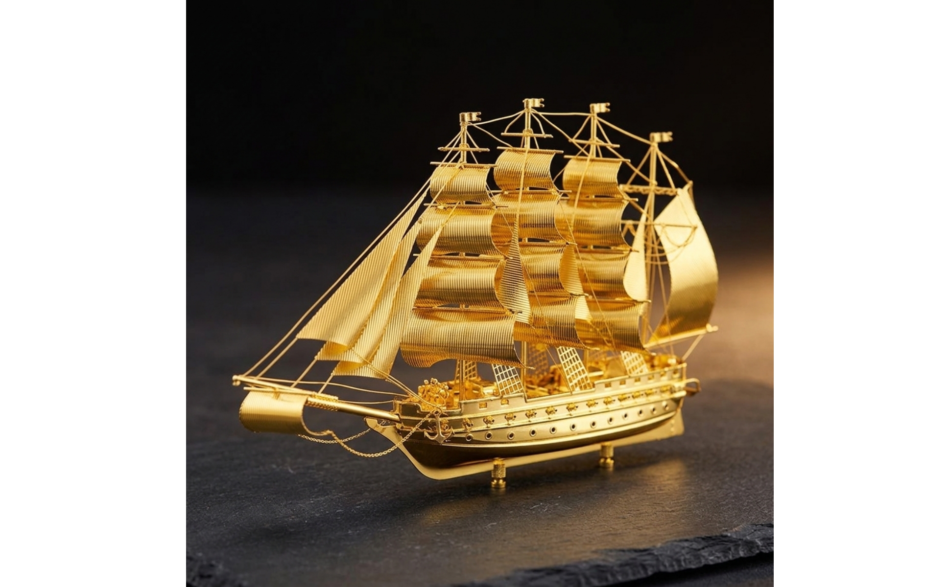Sailboat Model Nautical Sailboat Decor Gold-Toned for Office, Bookshelf, Sailors