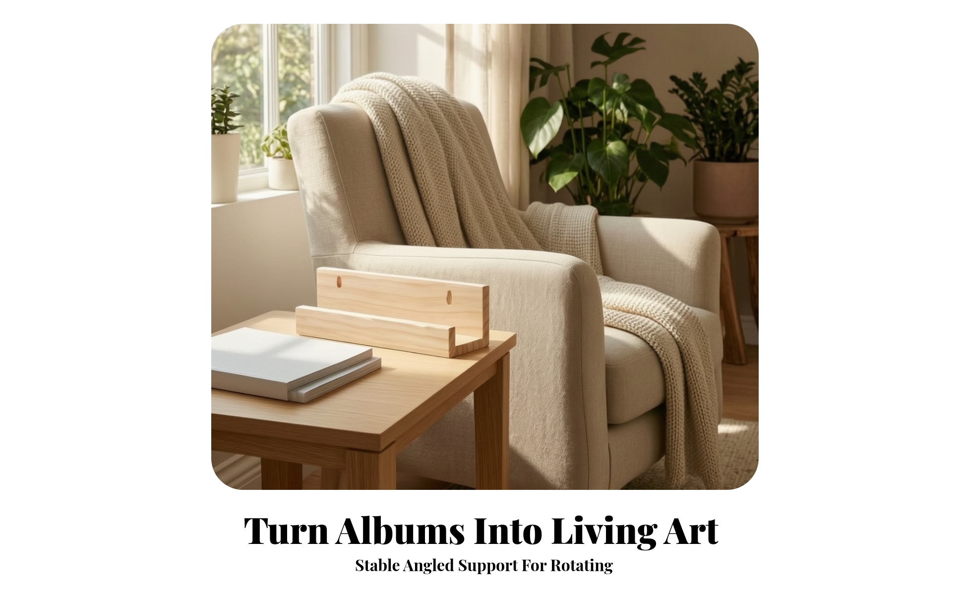Vinyl Album Stand Solid Wood LP Album Stand Wooden for Turntable Station