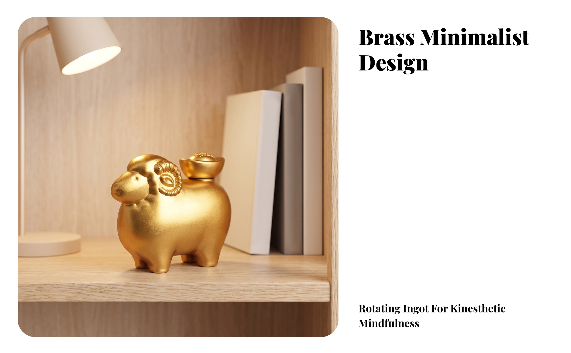 Brass Ram Figurine with Sycee Ingot Golden Metal Sheep Figurine with Ingot