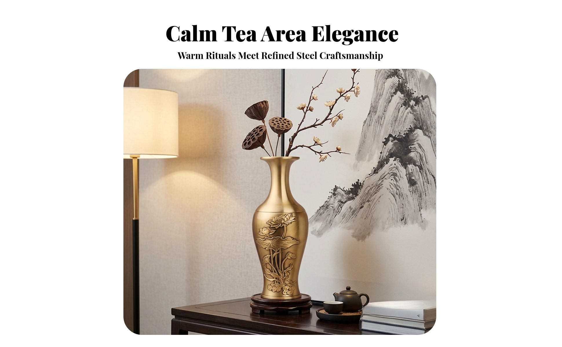 Vase with Lotus Relief Sophisticated Decorative Metal Vase Tall for Living Room