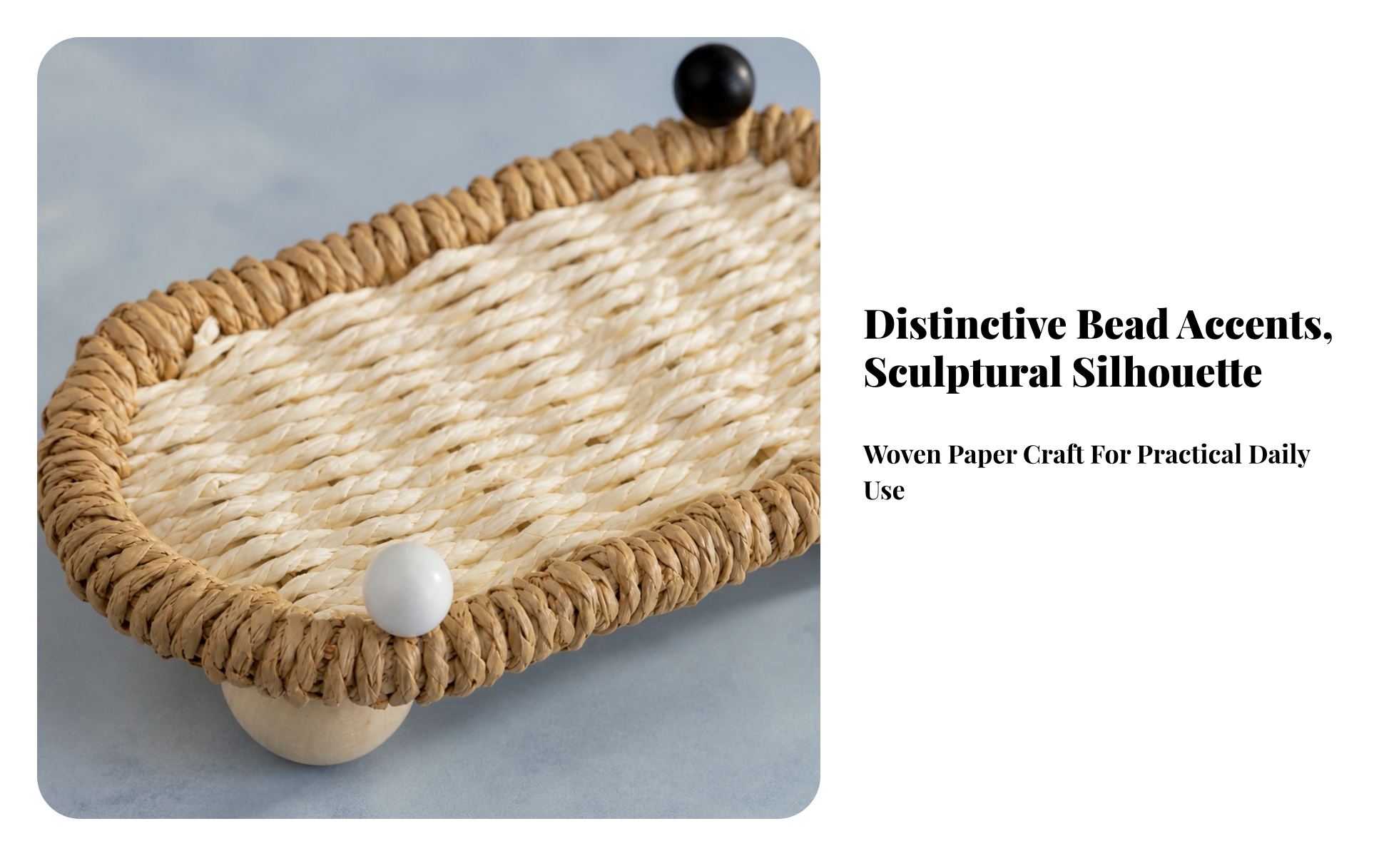 Woven Storage Tray with Wooden Legs Decorative Oval Woven Tray Shallow