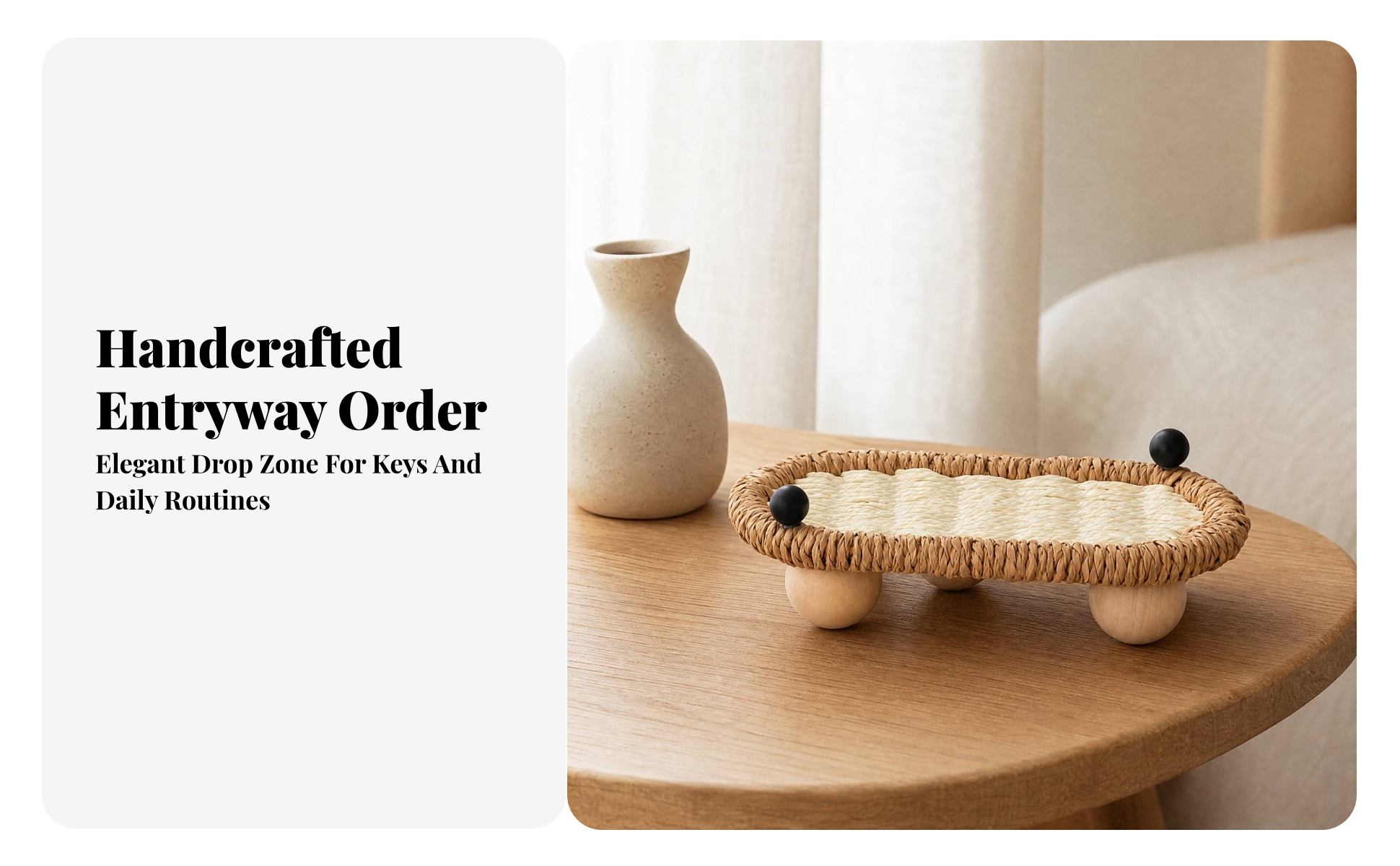 Woven Storage Tray with Wooden Legs Decorative Oval Woven Tray Shallow