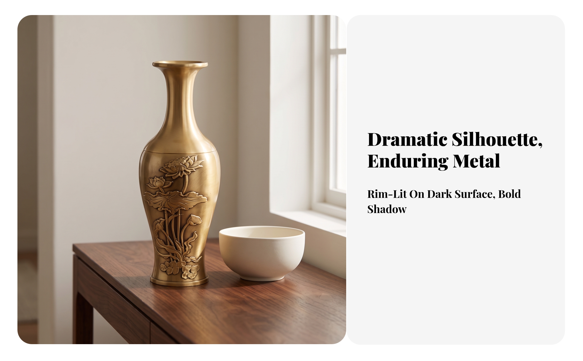 Vase with Lotus Relief Sophisticated Decorative Metal Vase Tall for Living Room
