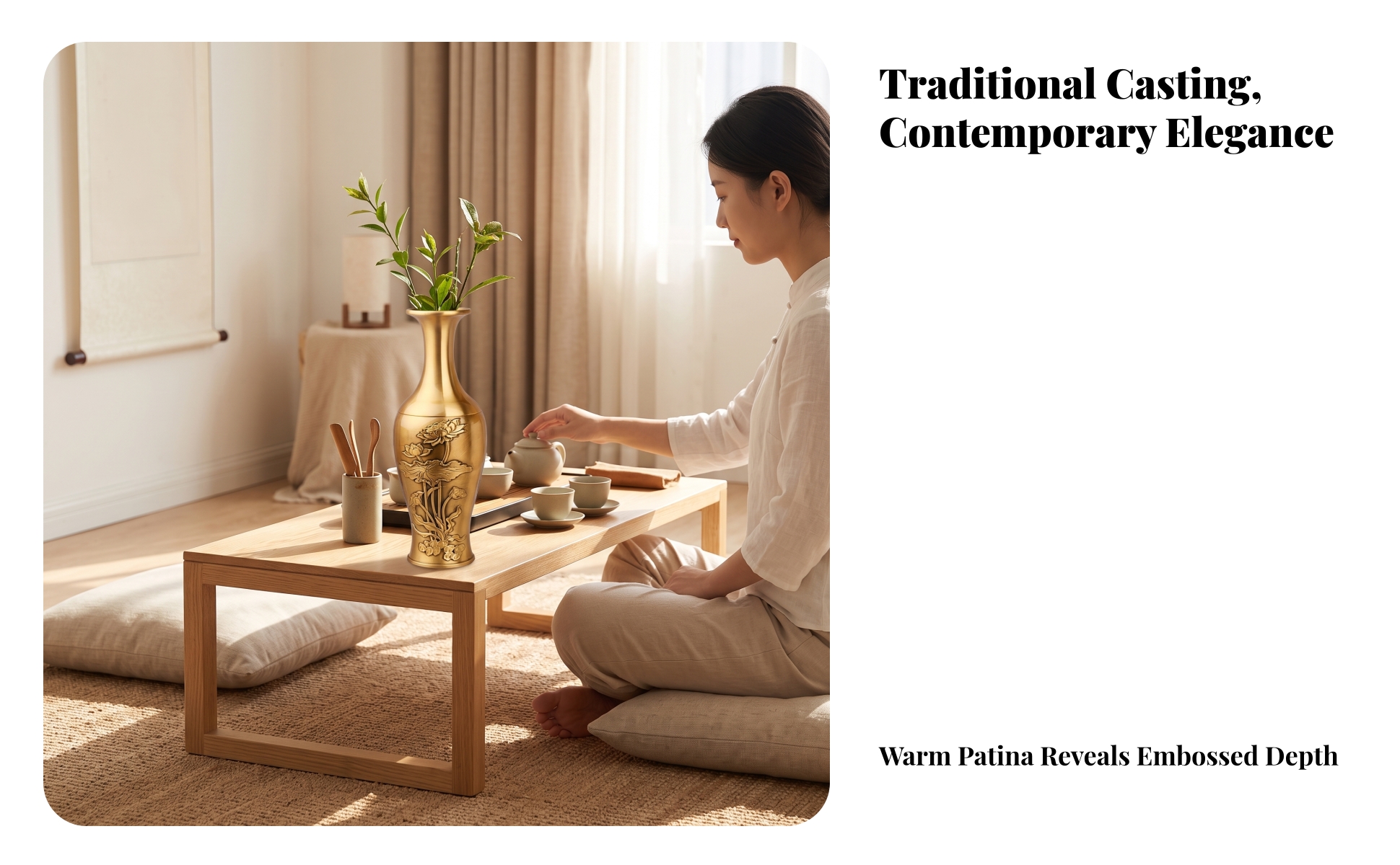 Vase with Lotus Relief Sophisticated Decorative Metal Vase Tall for Living Room