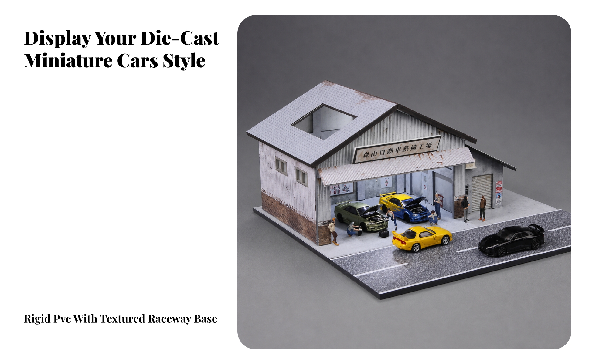 1:64 Scale Model Scene Type-C Powered Garage Diorama with Display Base