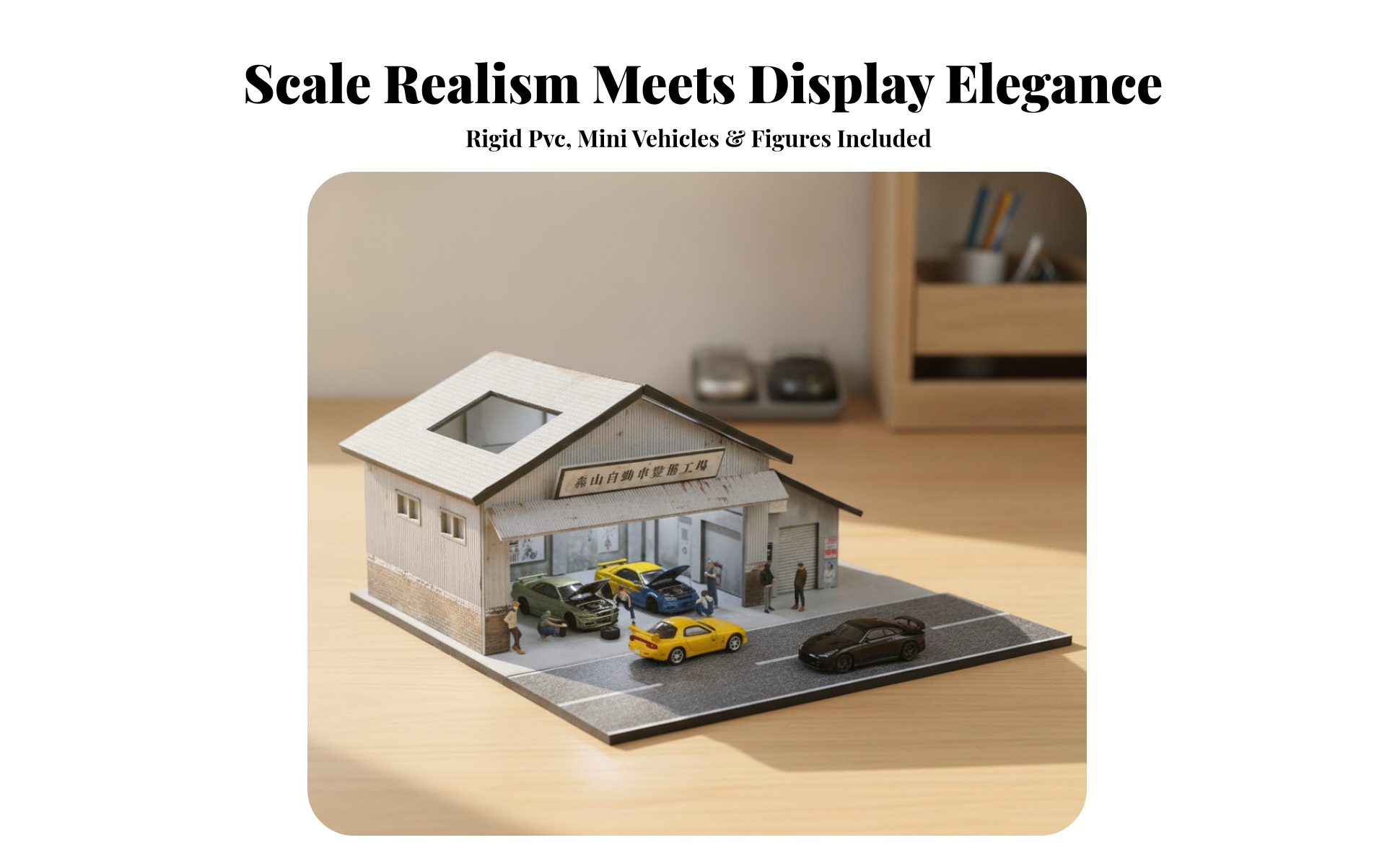 1:64 Scale Model Scene Type-C Powered Garage Diorama with Display Base