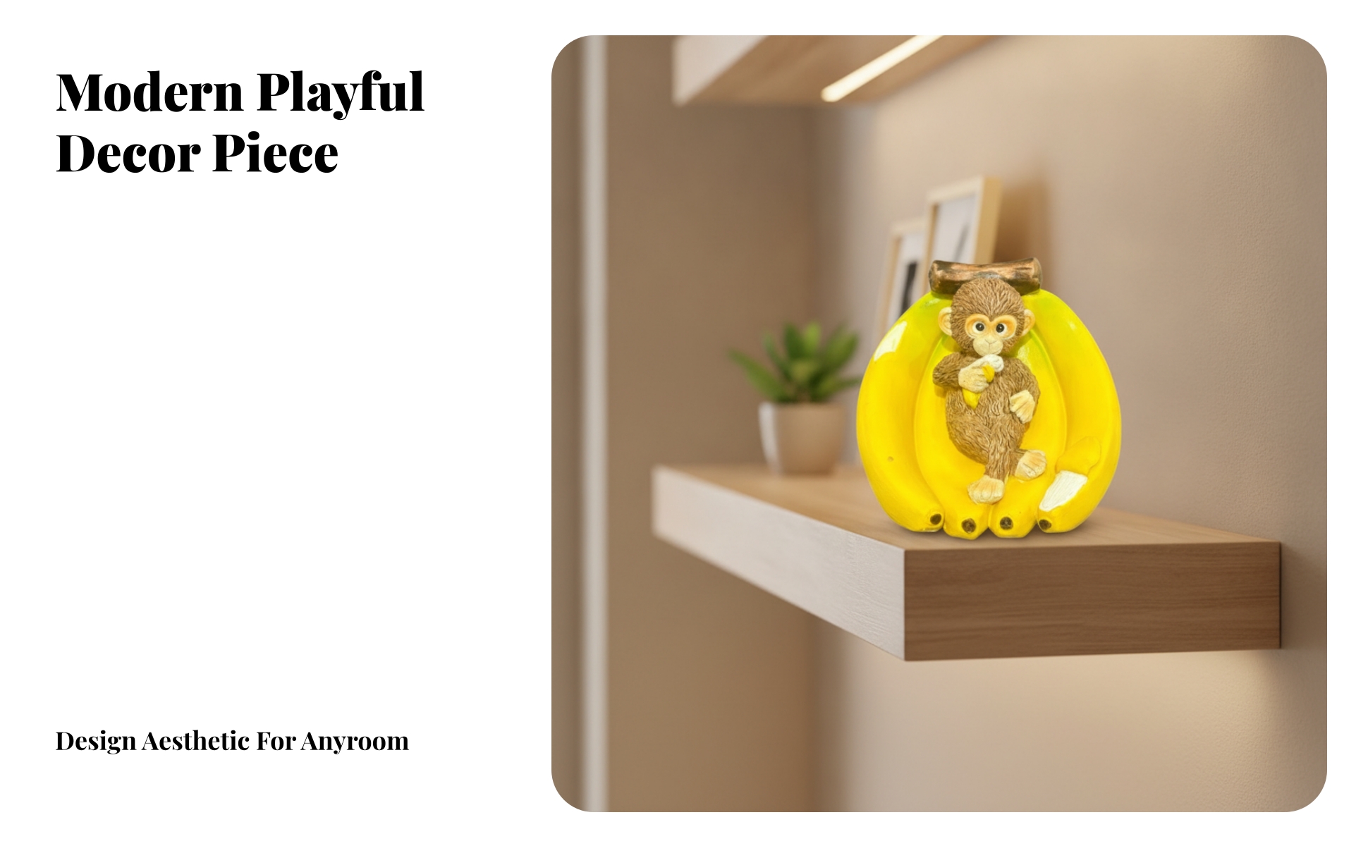 Monkey on Banana Statue Desktop Monkey Statue Playful for Shelf, Collectors