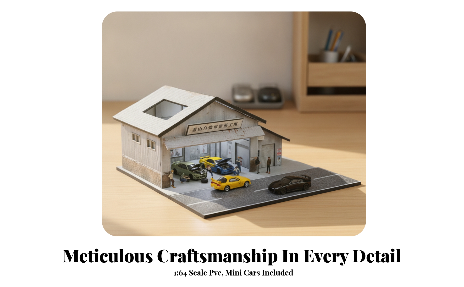 1:64 Scale Model Scene Type-C Powered Garage Diorama with Display Base