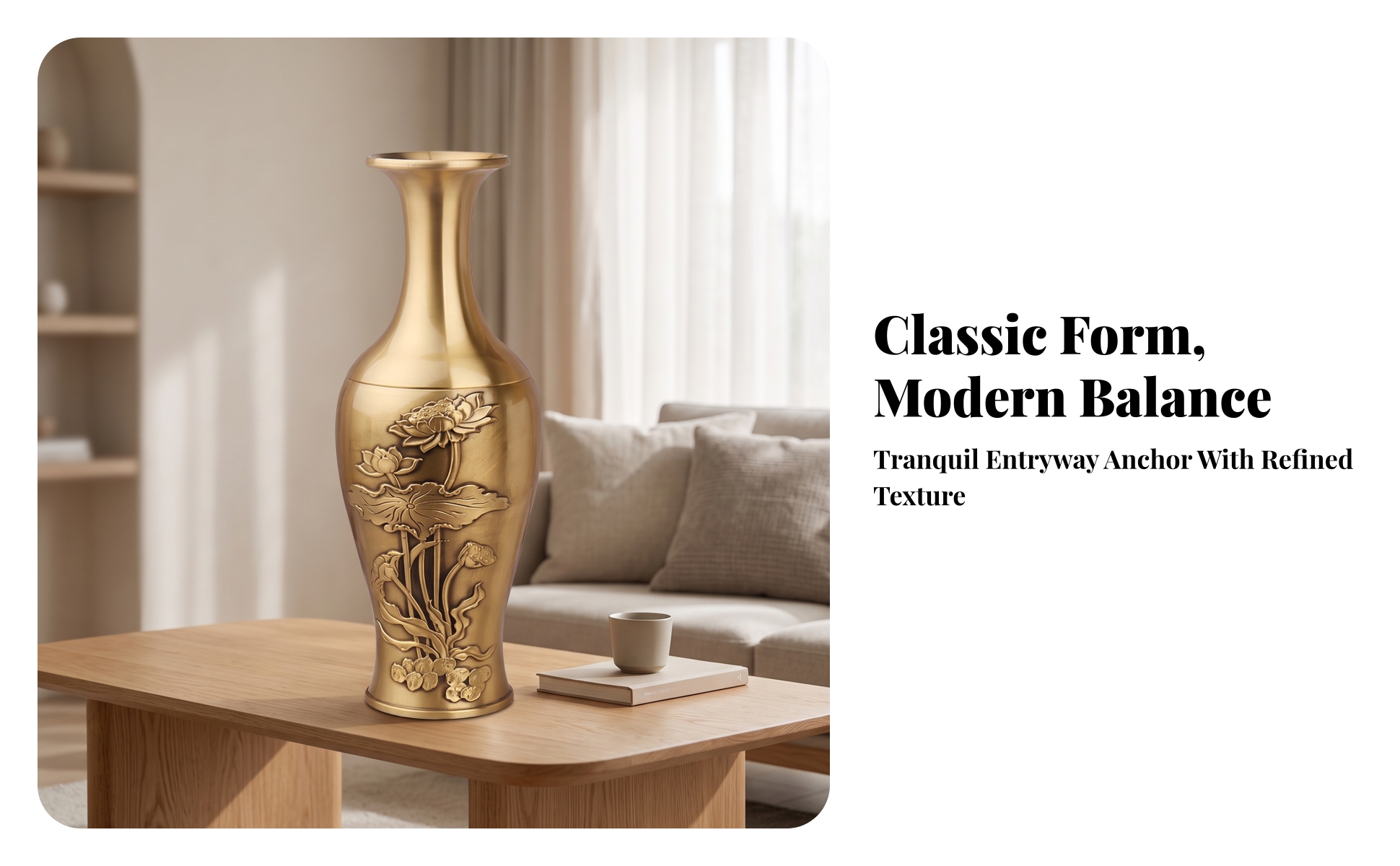 Vase with Lotus Relief Sophisticated Decorative Metal Vase Tall for Living Room