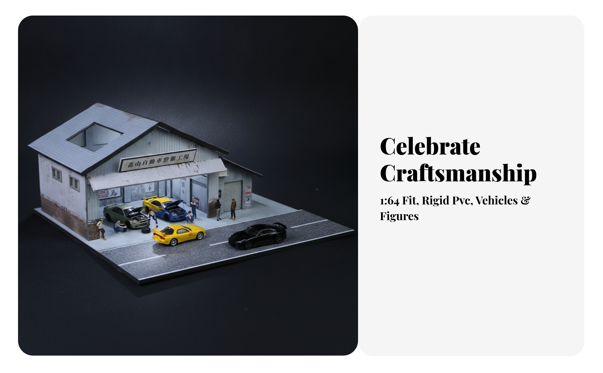 1:64 Scale Model Scene Type-C Powered Garage Diorama with Display Base