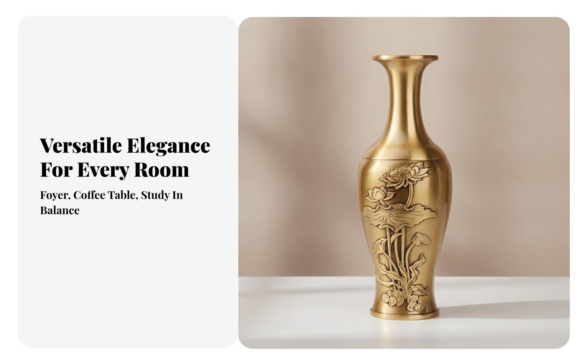 Vase with Lotus Relief Sophisticated Decorative Metal Vase Tall for Living Room
