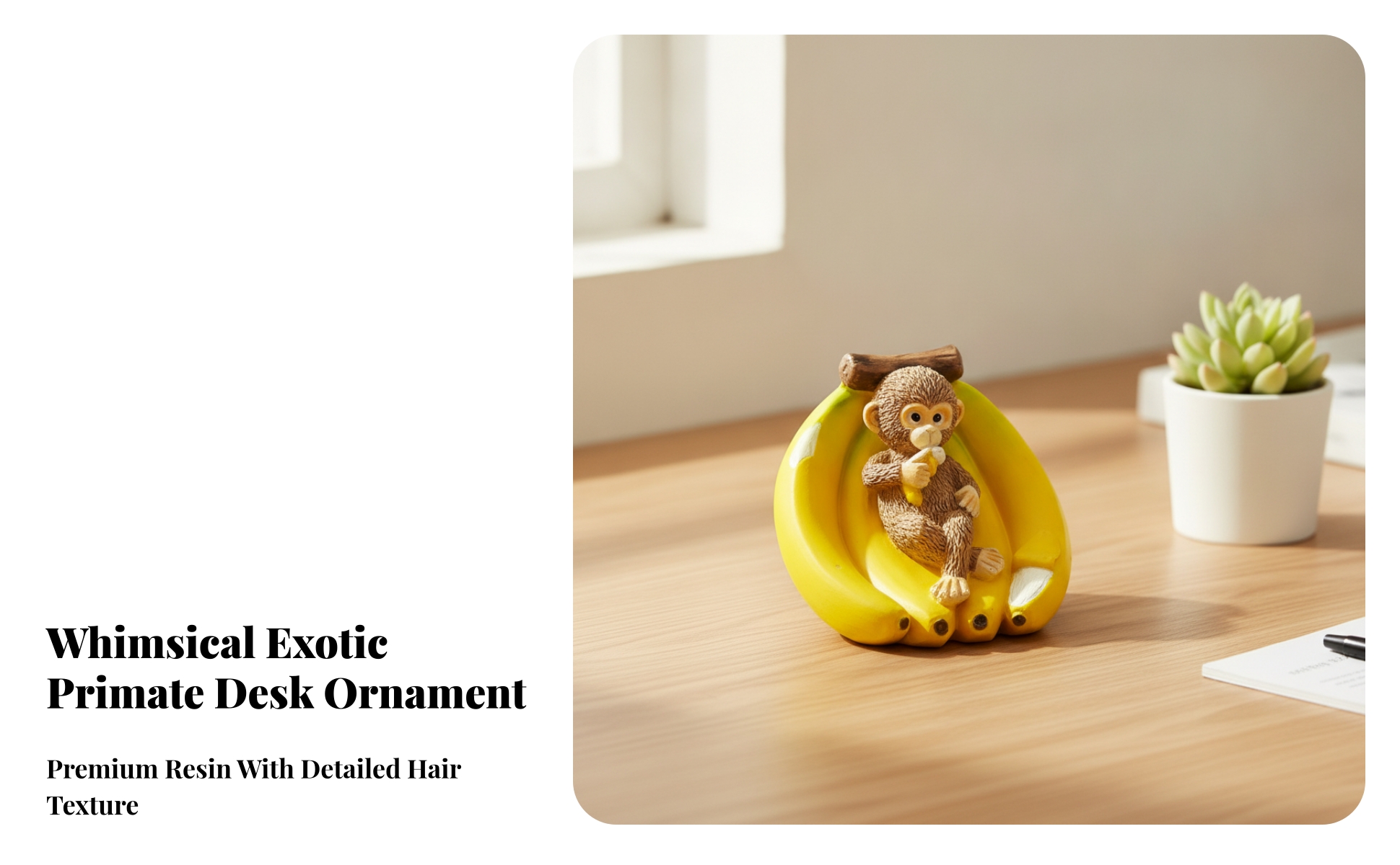 Monkey on Banana Statue Desktop Monkey Statue Playful for Shelf, Collectors