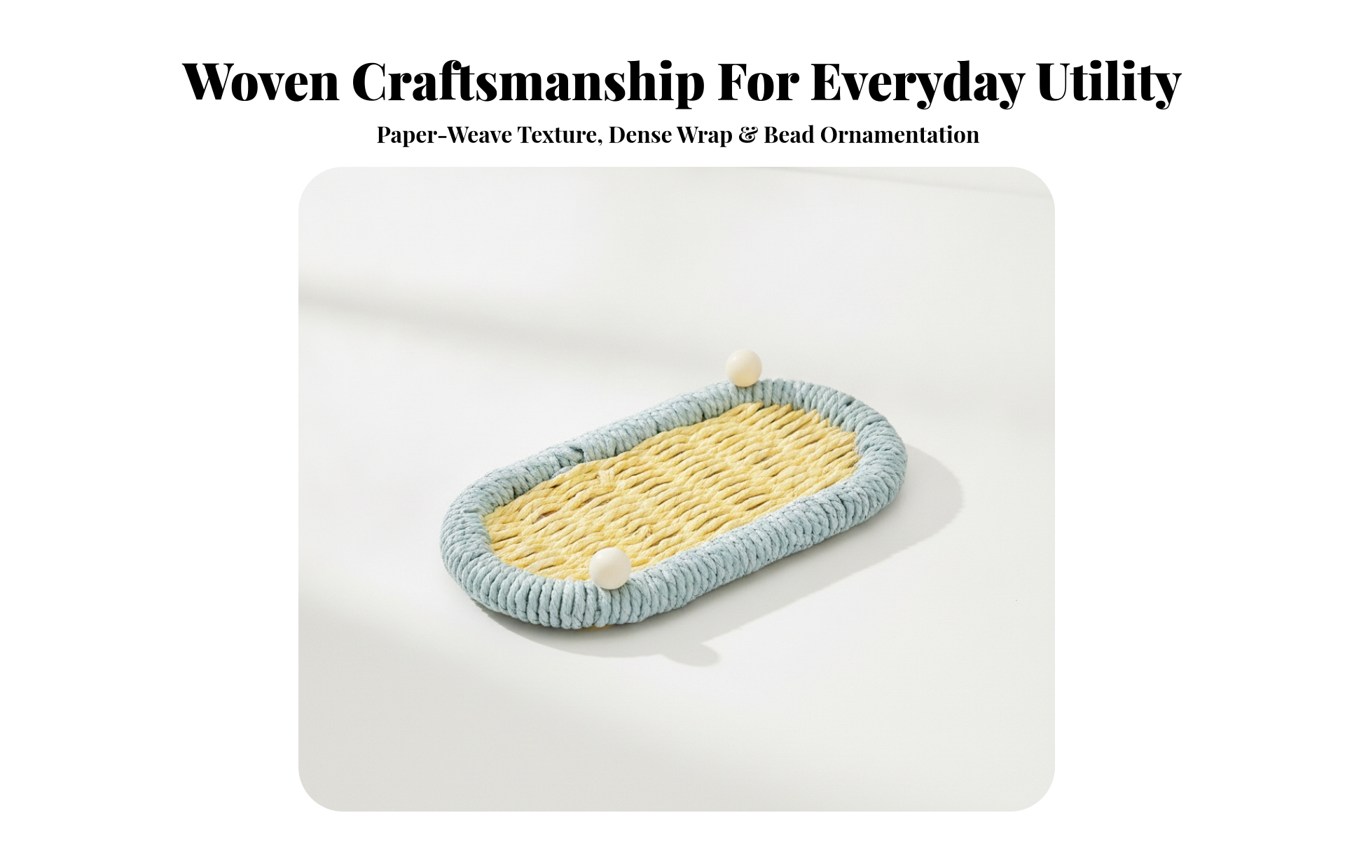 Woven Storage Tray with Wooden Legs Decorative Oval Woven Tray Shallow
