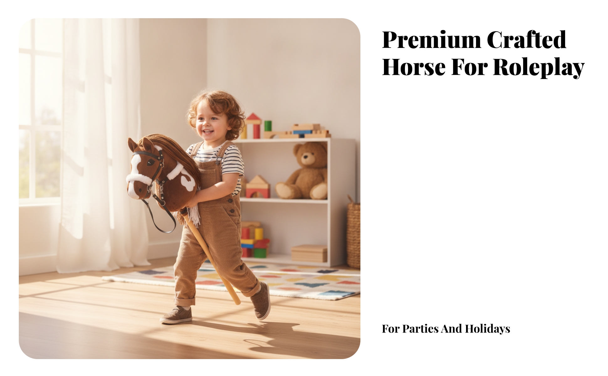 Soft Hobby Horse on a Wooden Stick Pretend Play Hobby Horse with Bridle