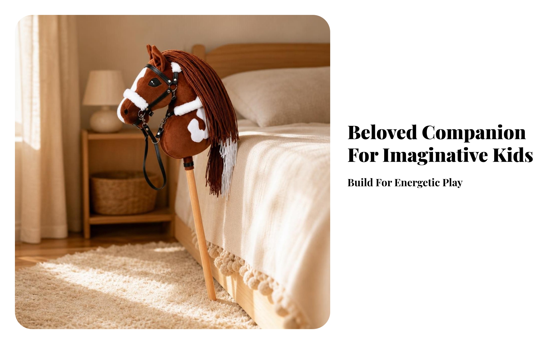 Soft Hobby Horse on a Wooden Stick Pretend Play Hobby Horse with Bridle