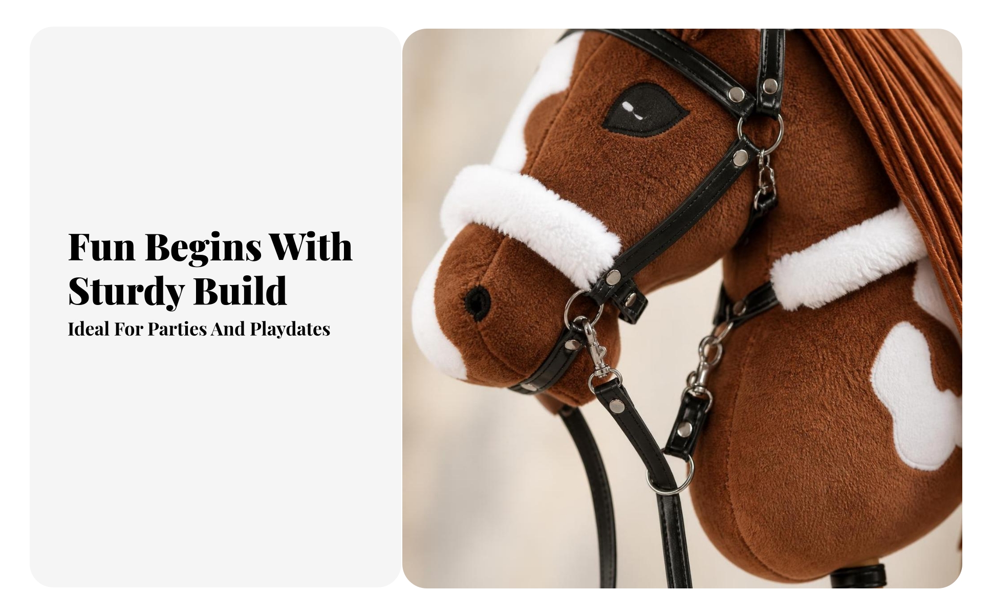 Soft Hobby Horse on a Wooden Stick Pretend Play Hobby Horse with Bridle