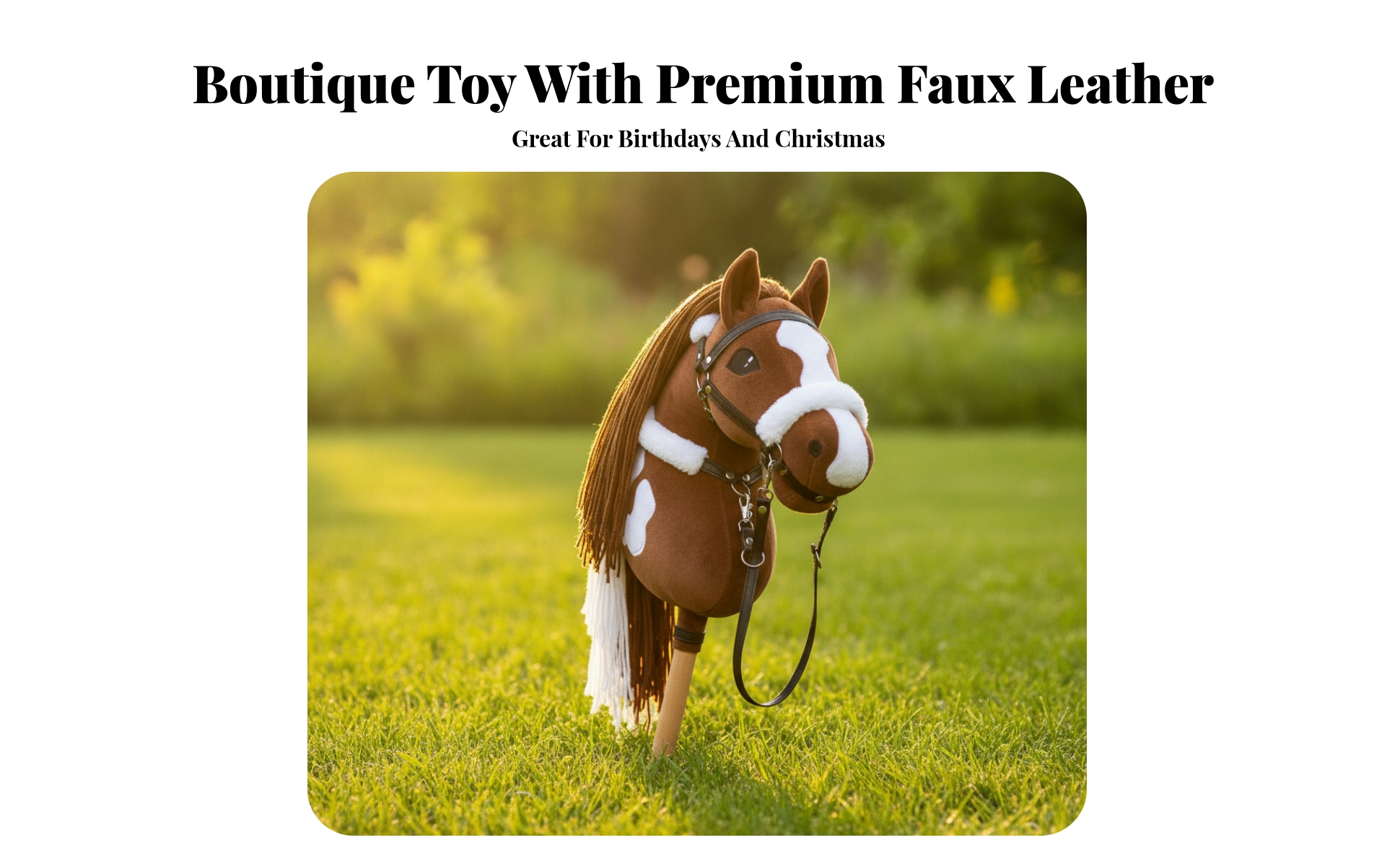 Soft Hobby Horse on a Wooden Stick Pretend Play Hobby Horse with Bridle