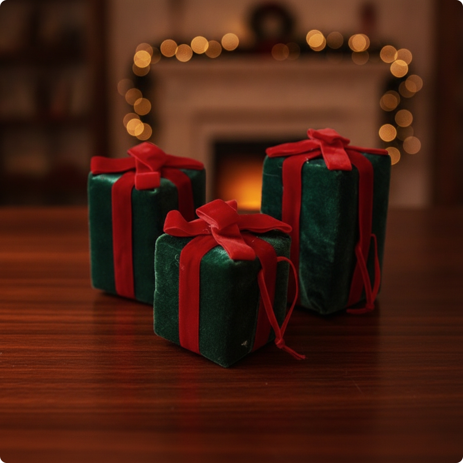 3 Pieces Gift Box Ornaments Festive Velvet Ornaments with Bows Cozy