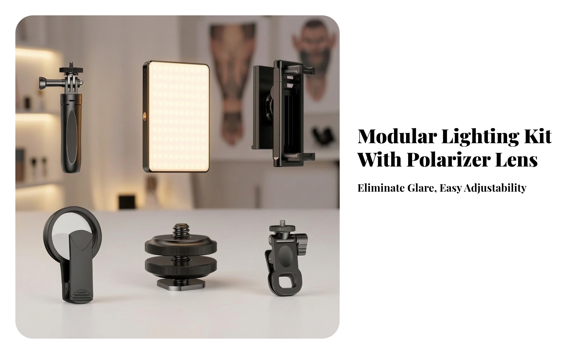 LED Fill Light with Polarizing Filter Polarized for Livestreaming, Photographers