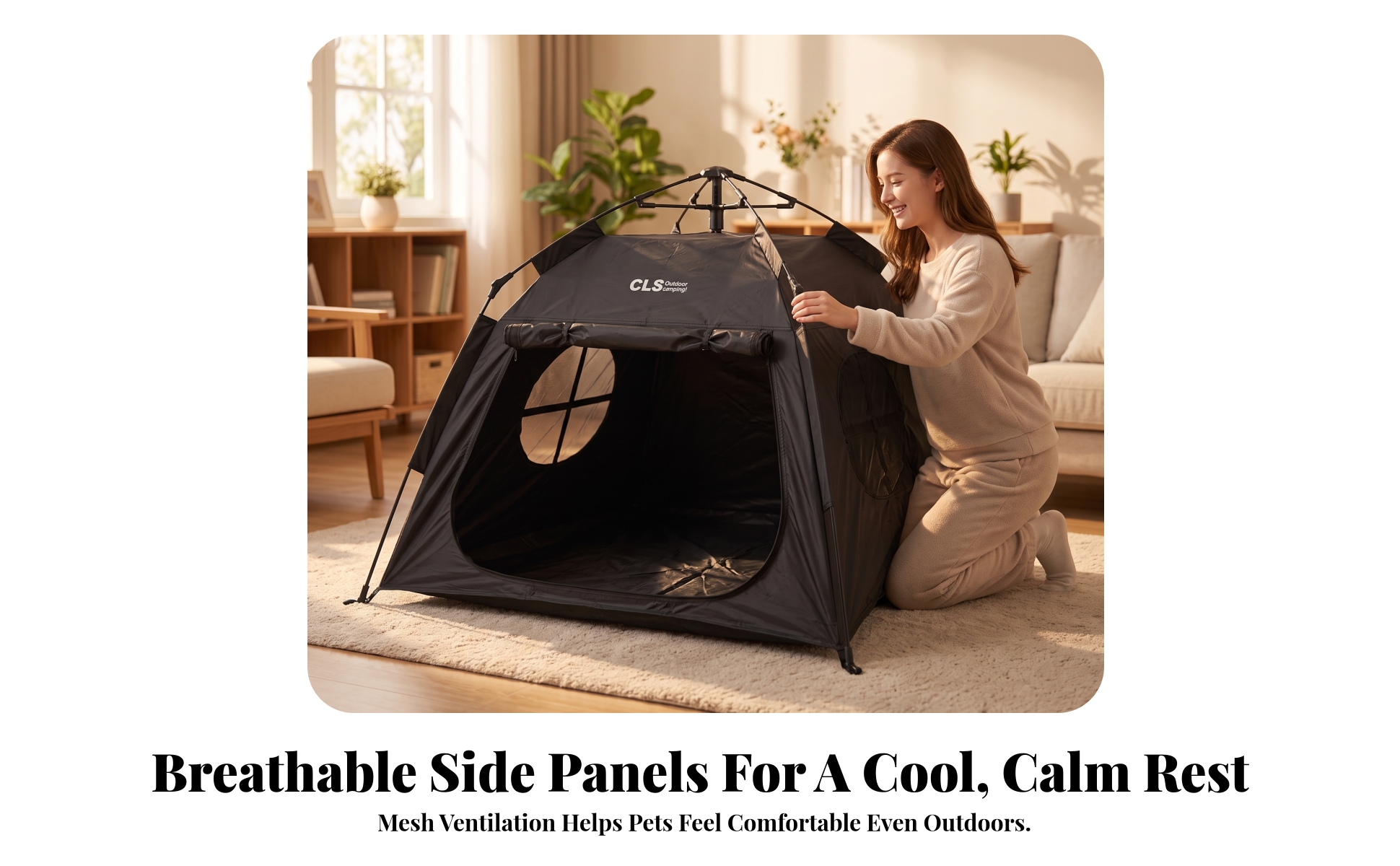 Pet Tent with Mesh Openings Quick Setup Pet Shelter with Ventilation Openings