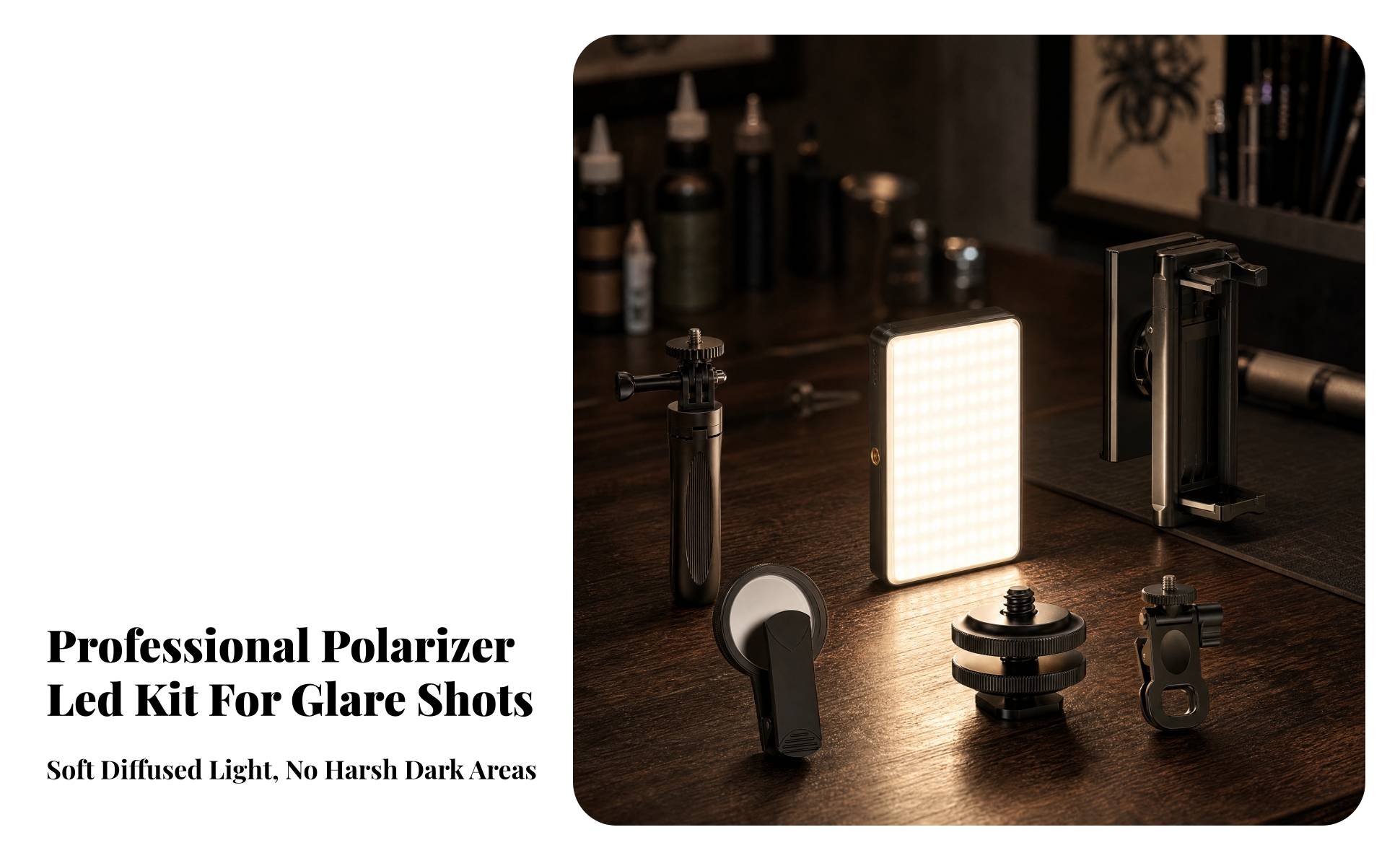 LED Fill Light with Polarizing Filter Polarized for Livestreaming, Photographers