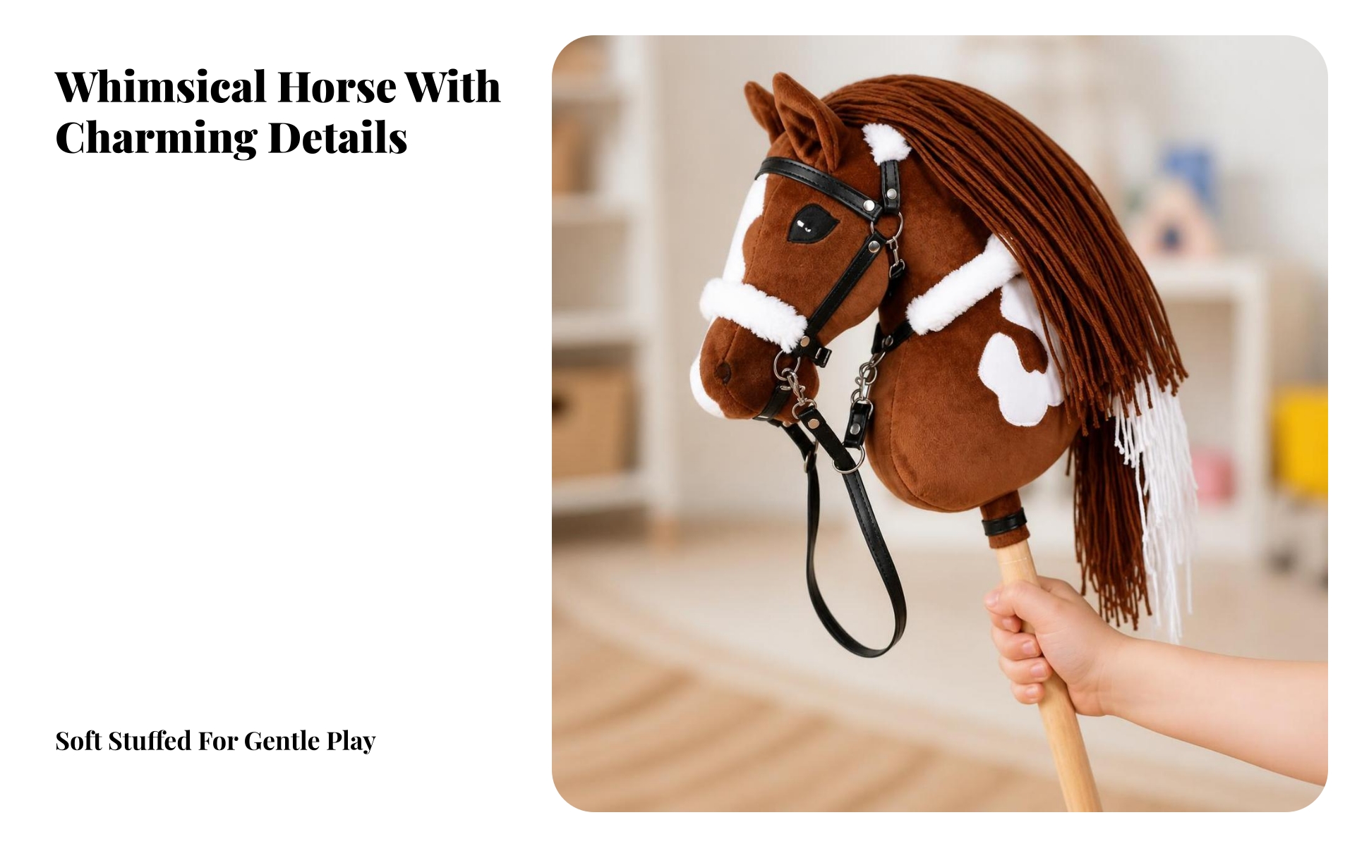Soft Hobby Horse on a Wooden Stick Pretend Play Hobby Horse with Bridle
