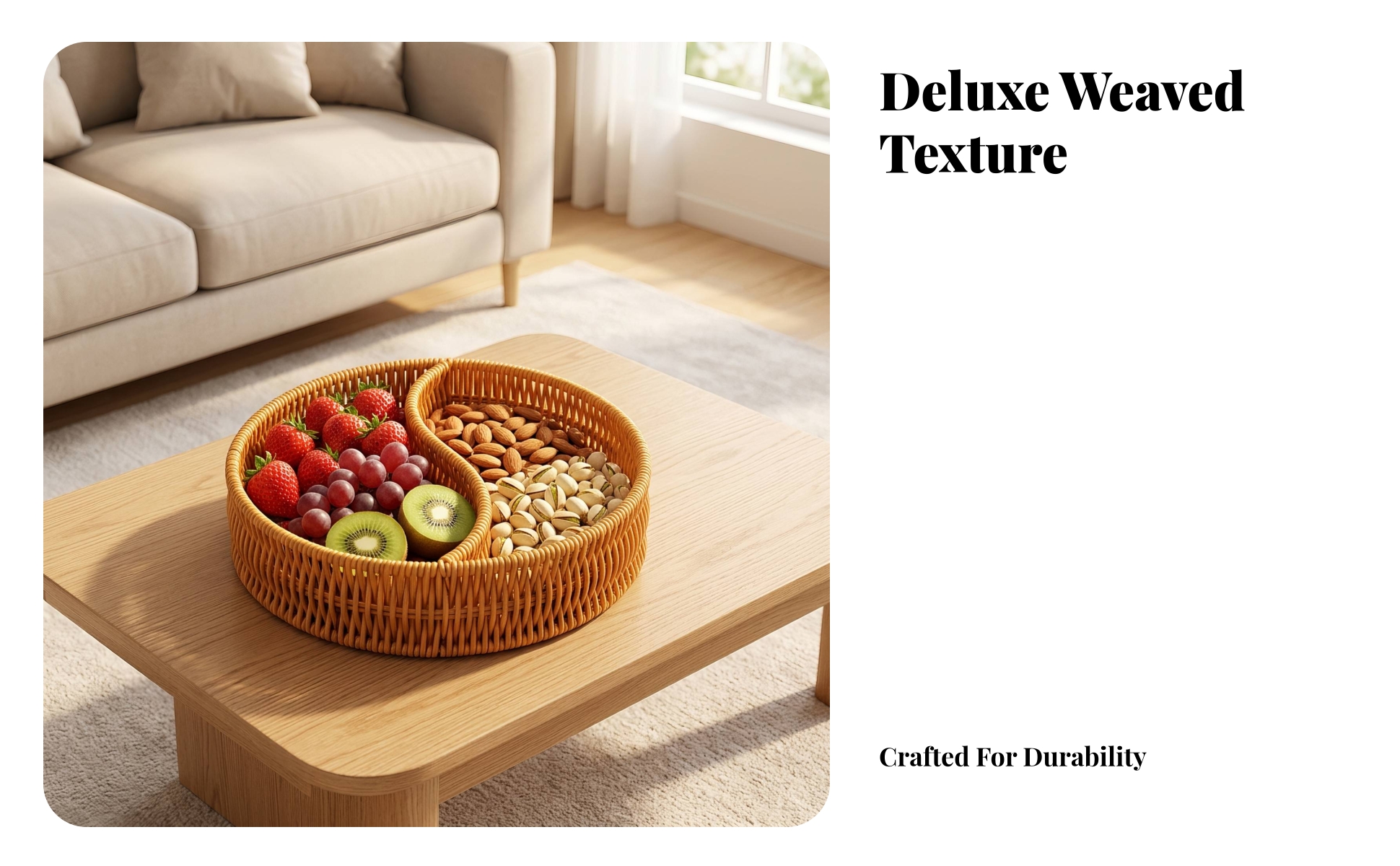 Woven Tray Basket Rustic Rattan Tray with Handles Lightweight for Living Room