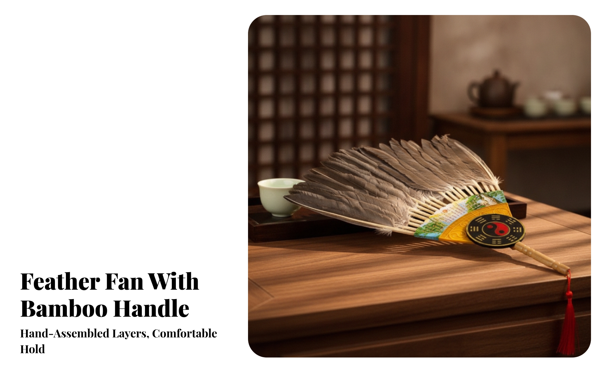Feather Fan with Bamboo Handle Chinese Style Feather Fan Elegant for Performers