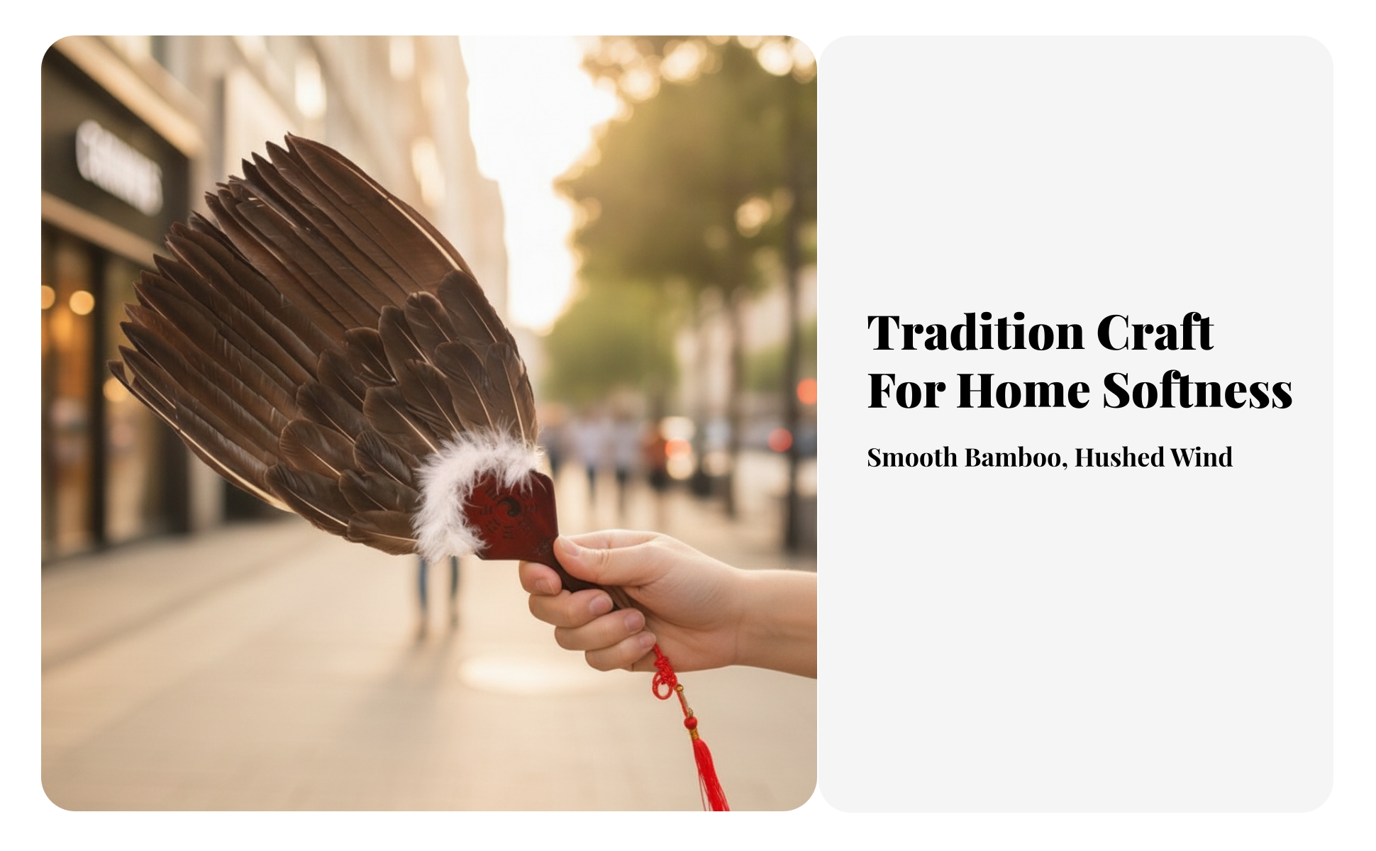 Feather Fan with Bamboo Handle Chinese Style Feather Fan Elegant for Performers