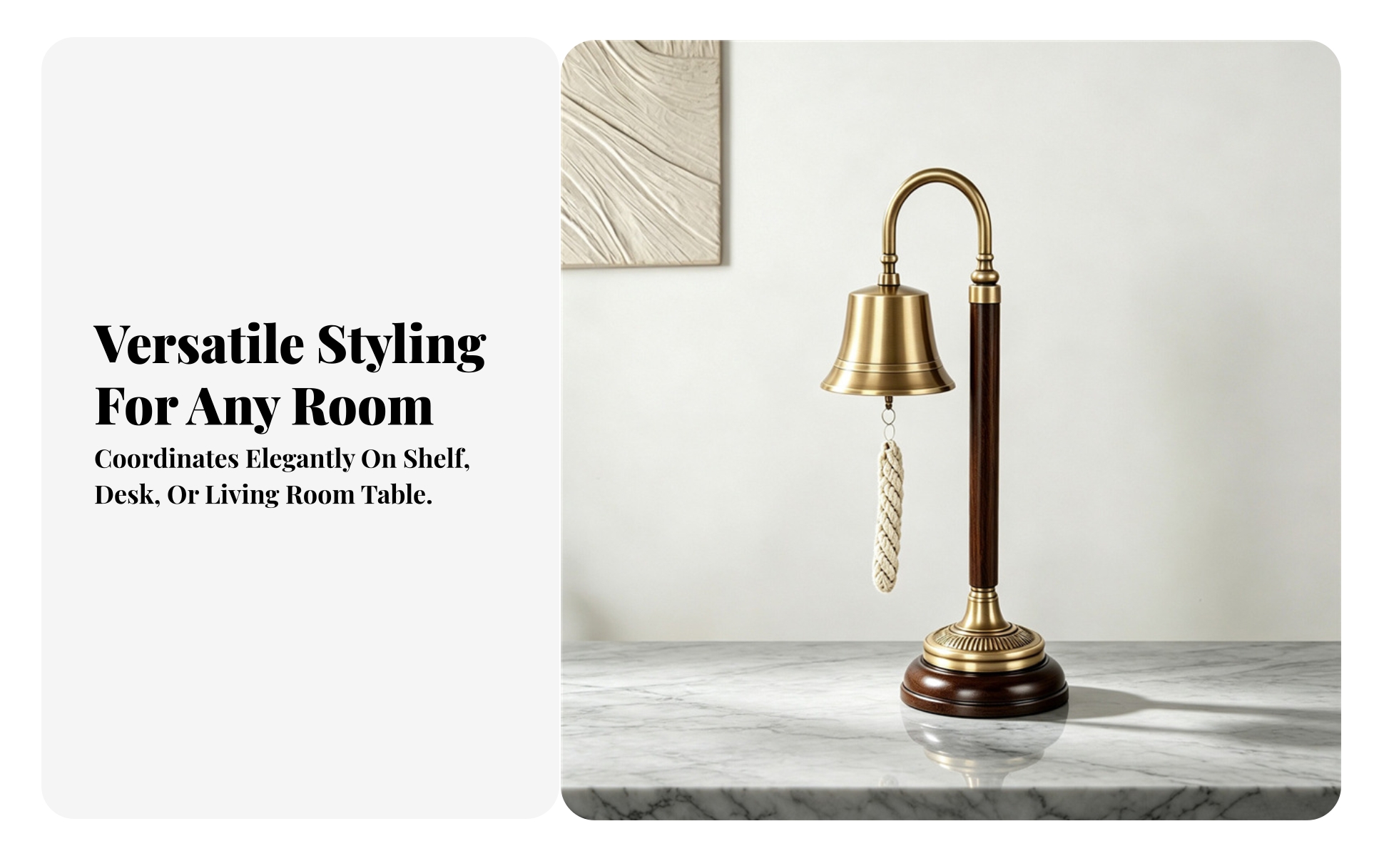 Tabletop Bell with Wooden Stand Brass-Toned for Entry Table, Shelf, Collectors