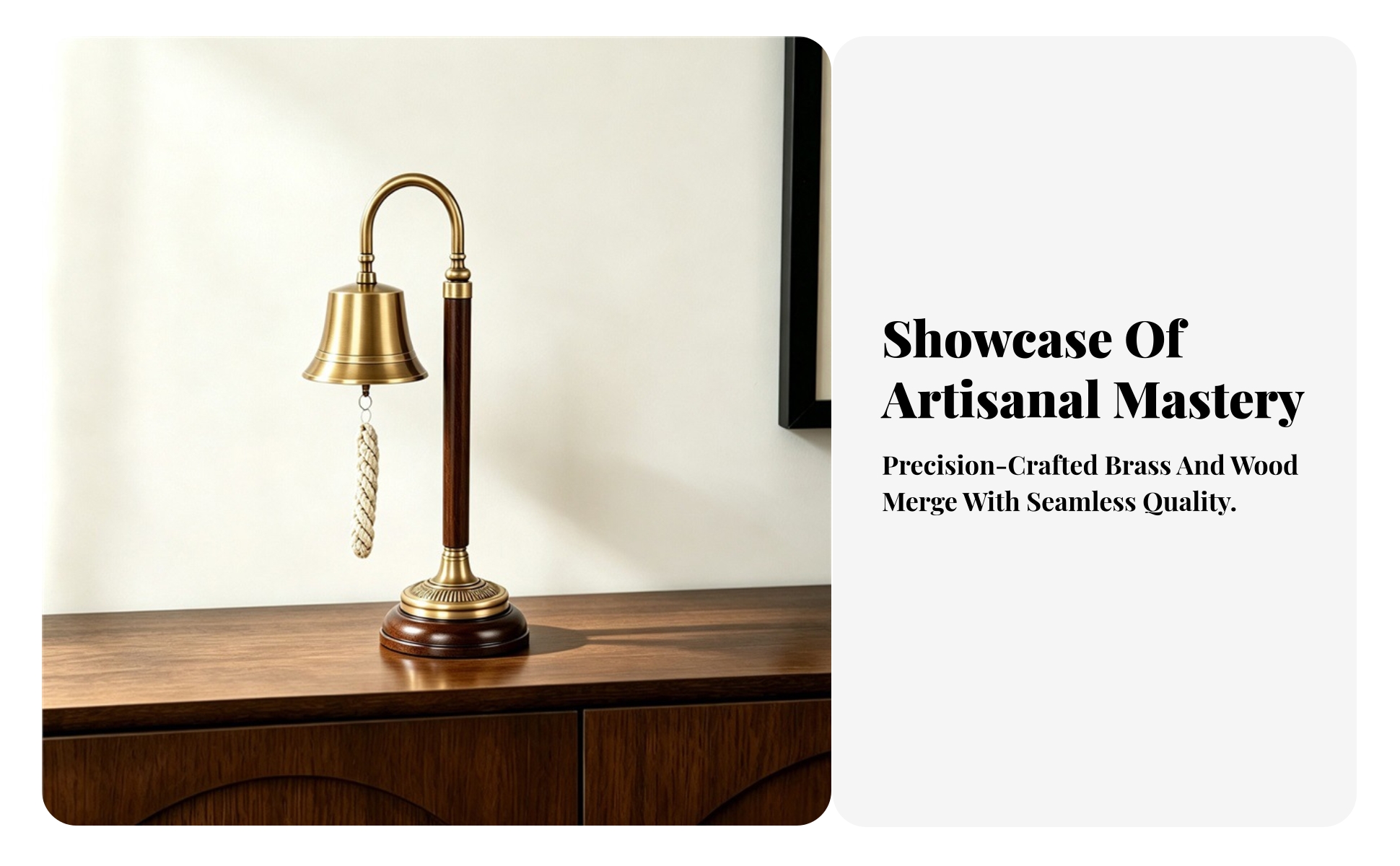Tabletop Bell with Wooden Stand Brass-Toned for Entry Table, Shelf, Collectors