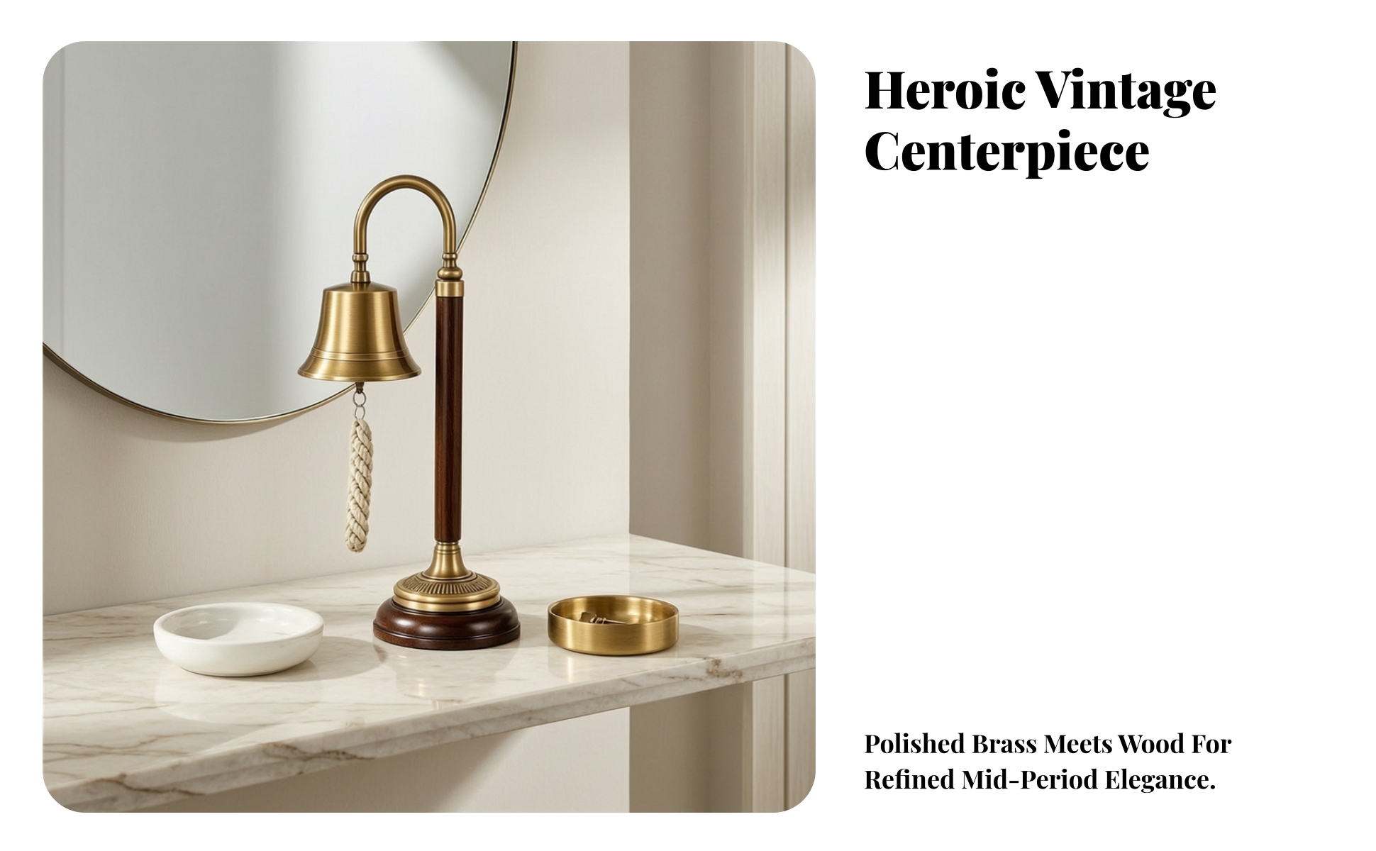 Tabletop Bell with Wooden Stand Brass-Toned for Entry Table, Shelf, Collectors