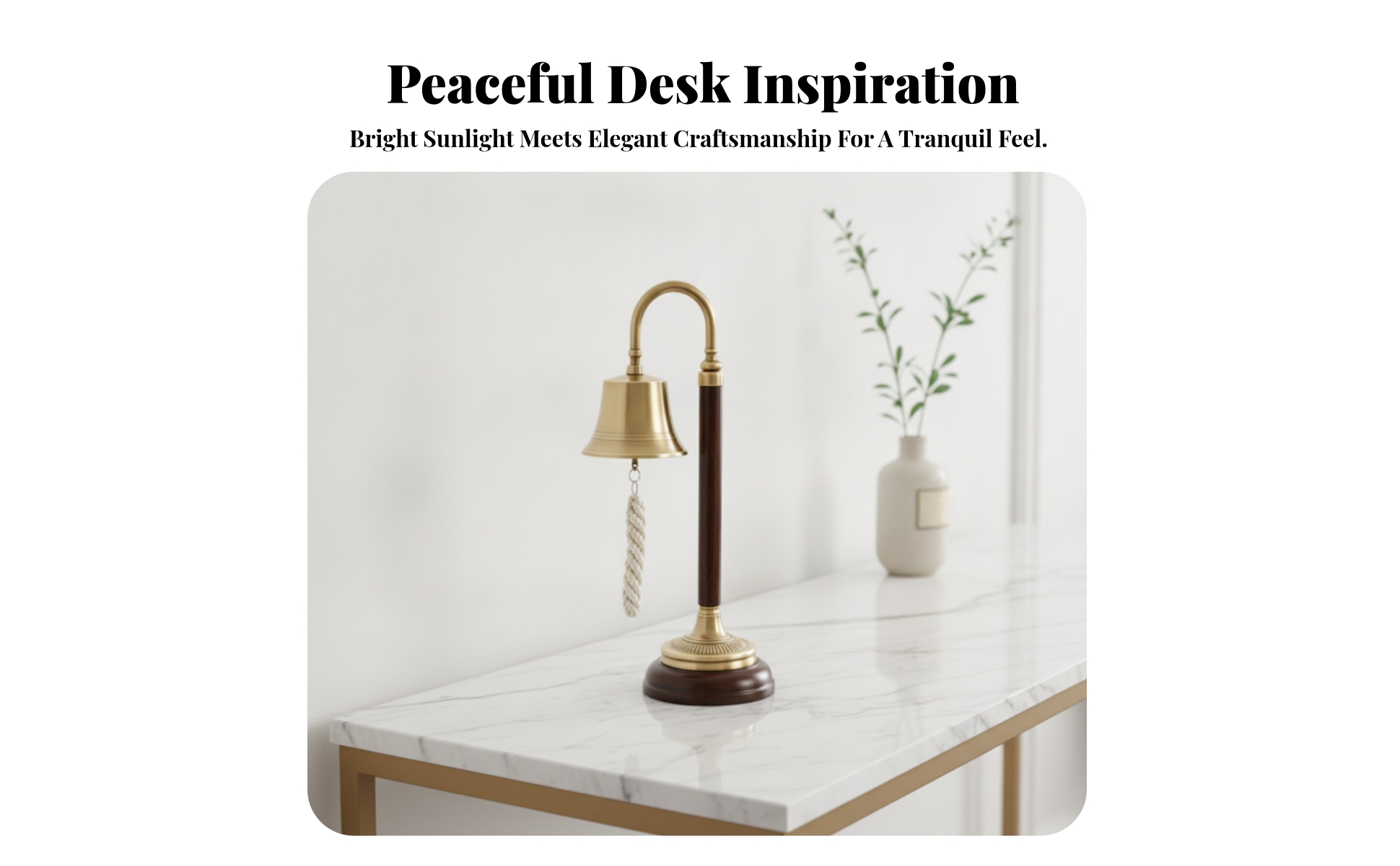 Tabletop Bell with Wooden Stand Brass-Toned for Entry Table, Shelf, Collectors