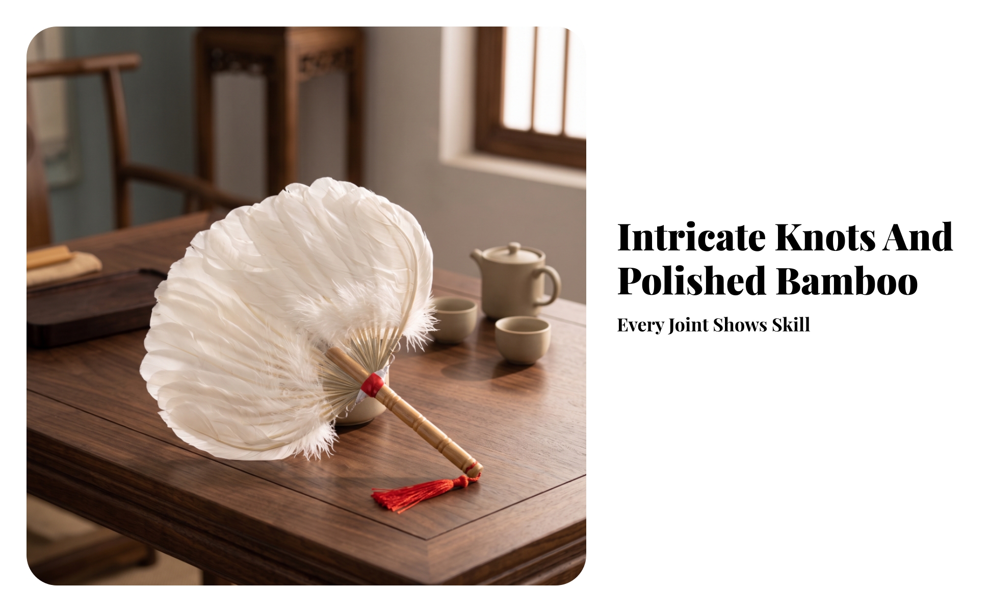 Feather Fan with Bamboo Handle Chinese Style Feather Fan Elegant for Performers