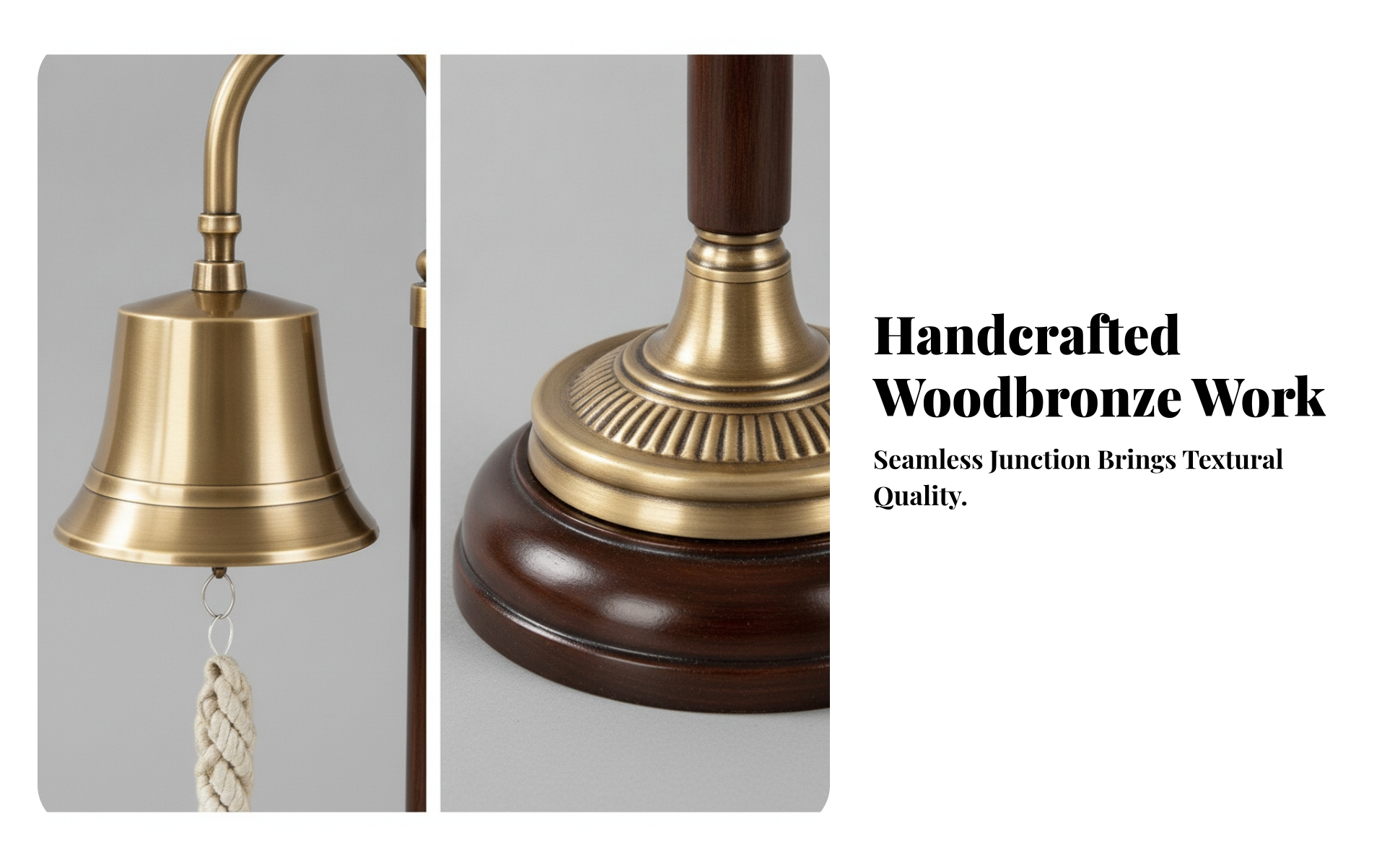 Tabletop Bell with Wooden Stand Brass-Toned for Entry Table, Shelf, Collectors