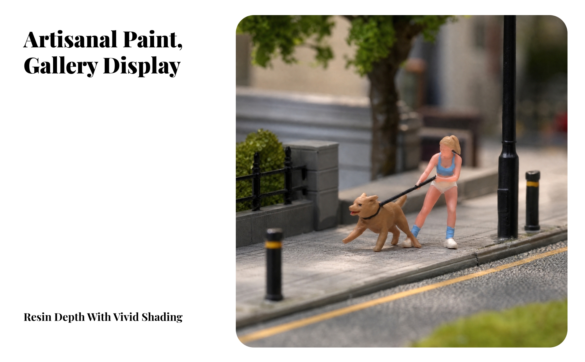 Woman Walking Dog Figure 1/64 Scale Female Figure with Dogs Hand-Painted
