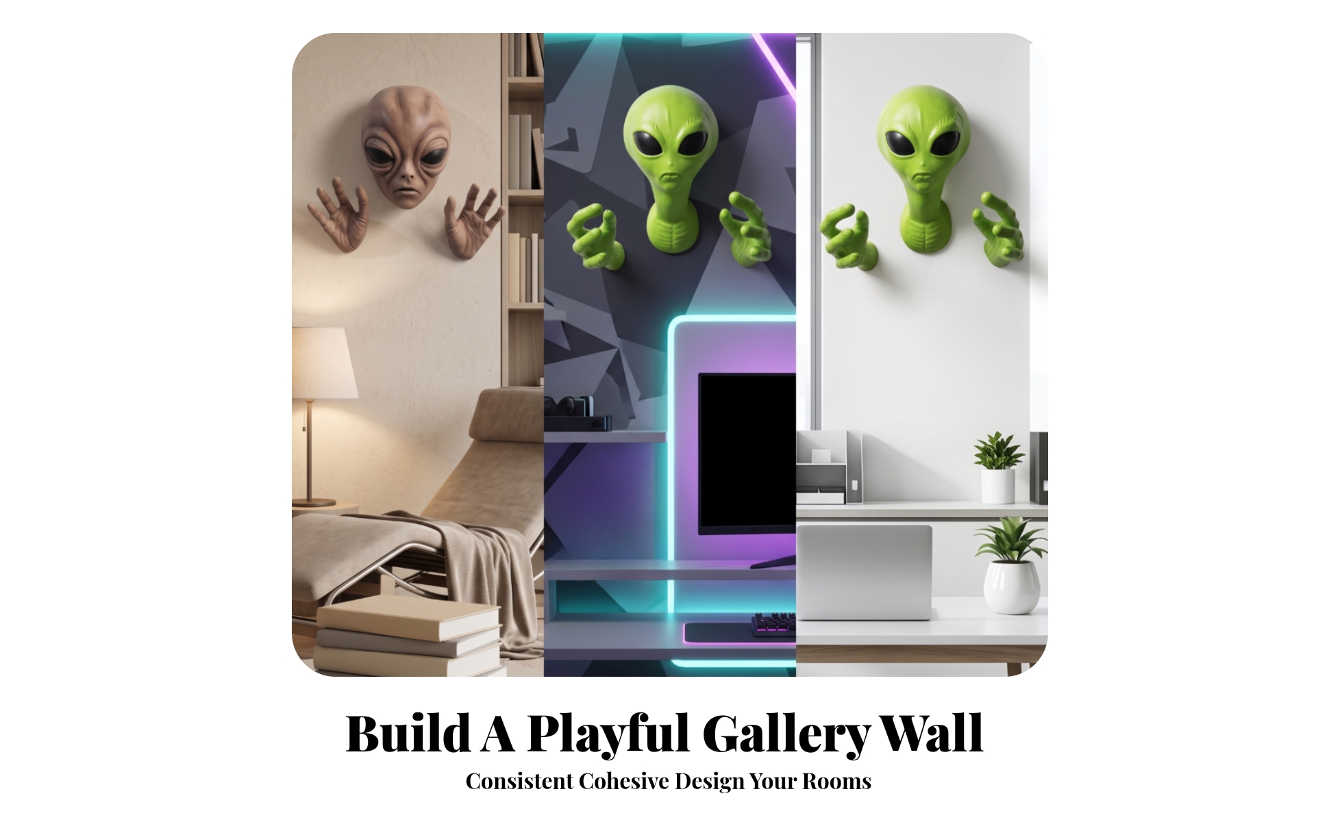 Alien-Kopf Mit Händen 3D-Effekt Alien-Wanddeko Dreidimensional Für Themenzimmer