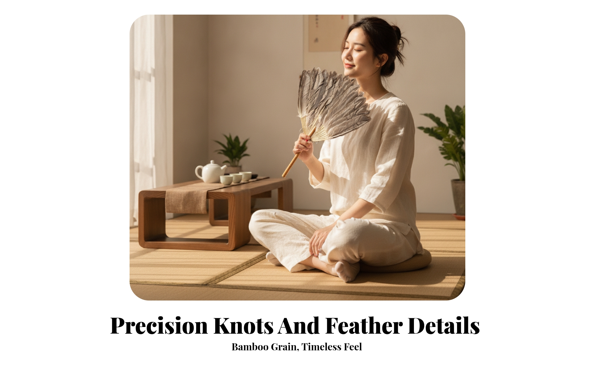 Feather Fan with Bamboo Handle Chinese Style Feather Fan Elegant for Performers