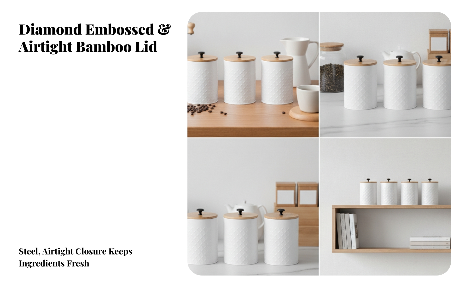 3 Pieces Kitchen Canister Set Stylish Canisters with Bamboo Lids Modern