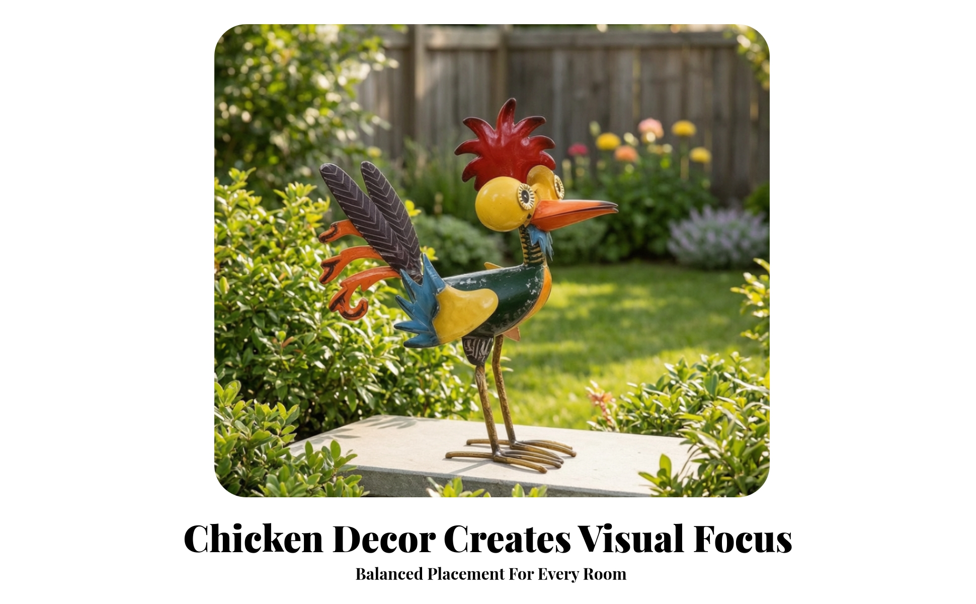 Metal Chicken Statue Outdoor Metal Chicken Sculpture Hand-Painted for Planter