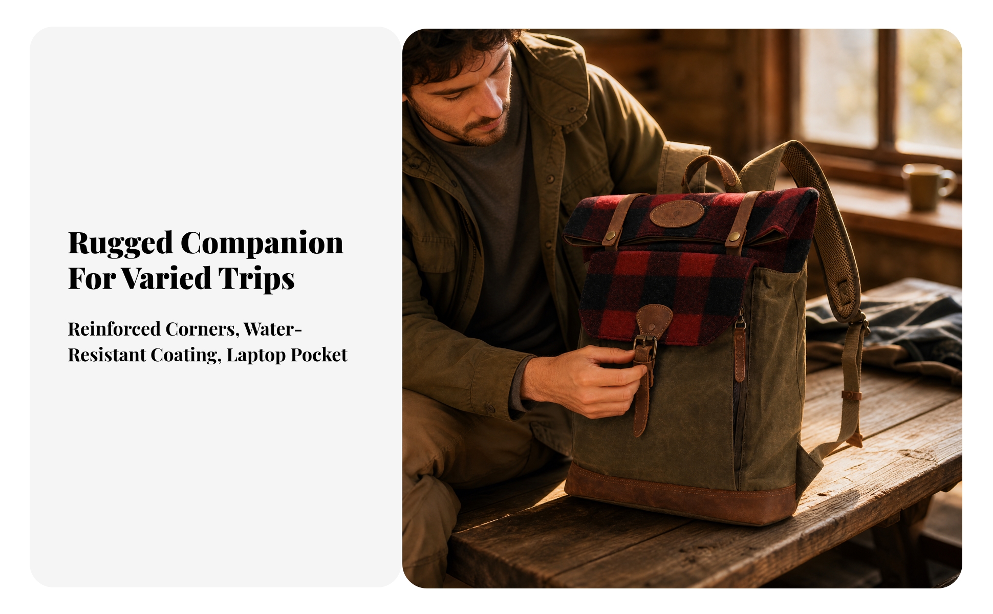Canvas Backpack with Leather Trim Long-Lasting Canvas Backpack Comfortable