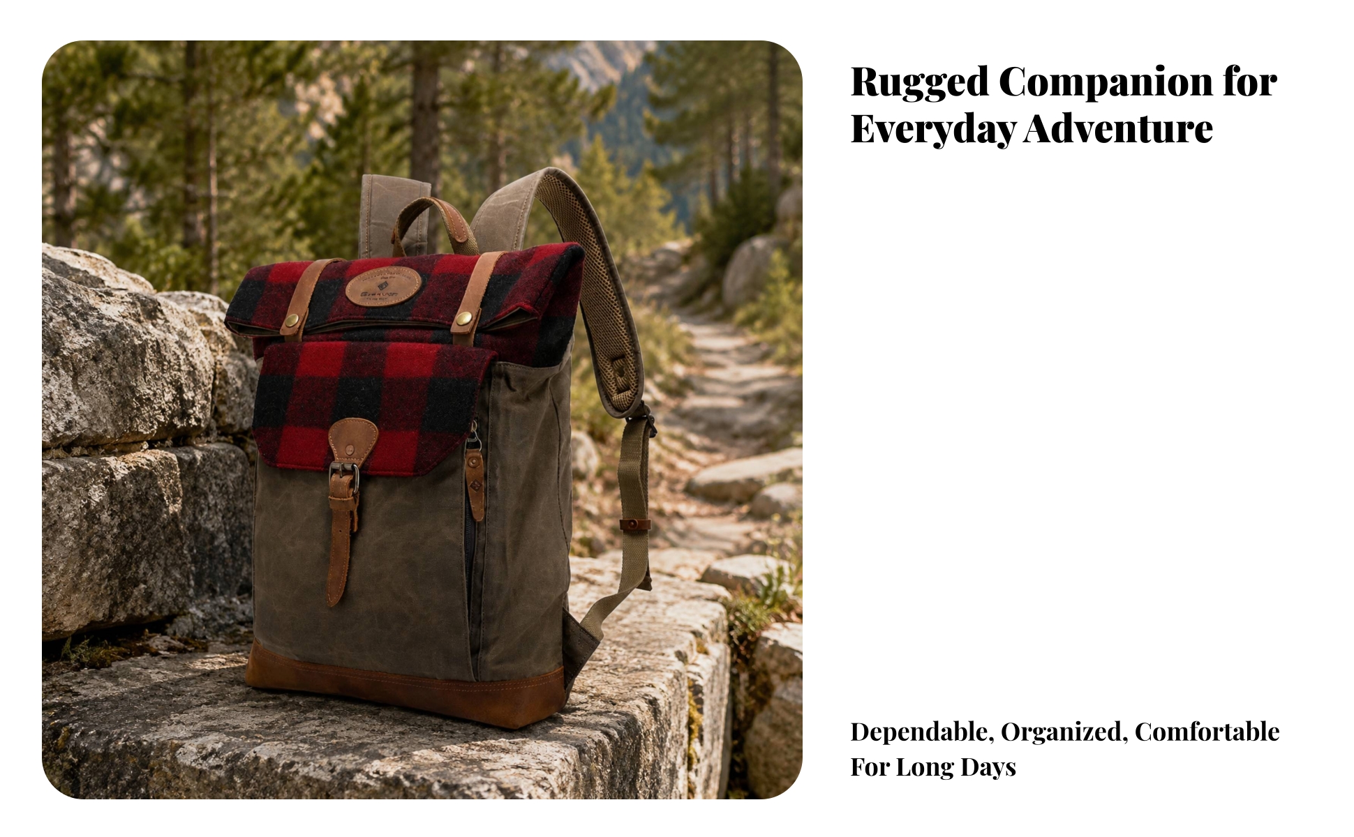 Canvas Backpack with Leather Trim Long-Lasting Canvas Backpack Comfortable