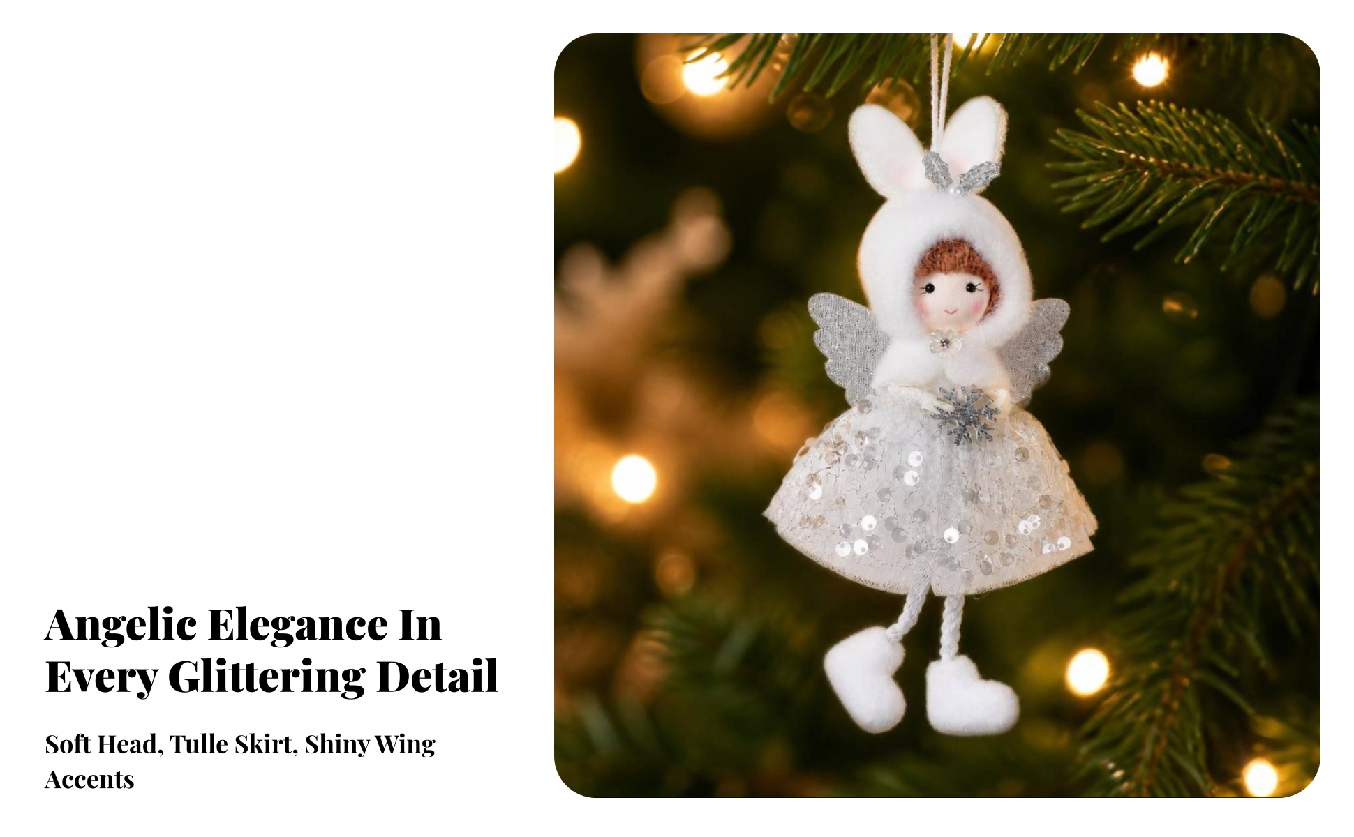 Angel Ornament with Bunny Ears Fairy-Inspired for Holiday Display, Wreaths, Kids