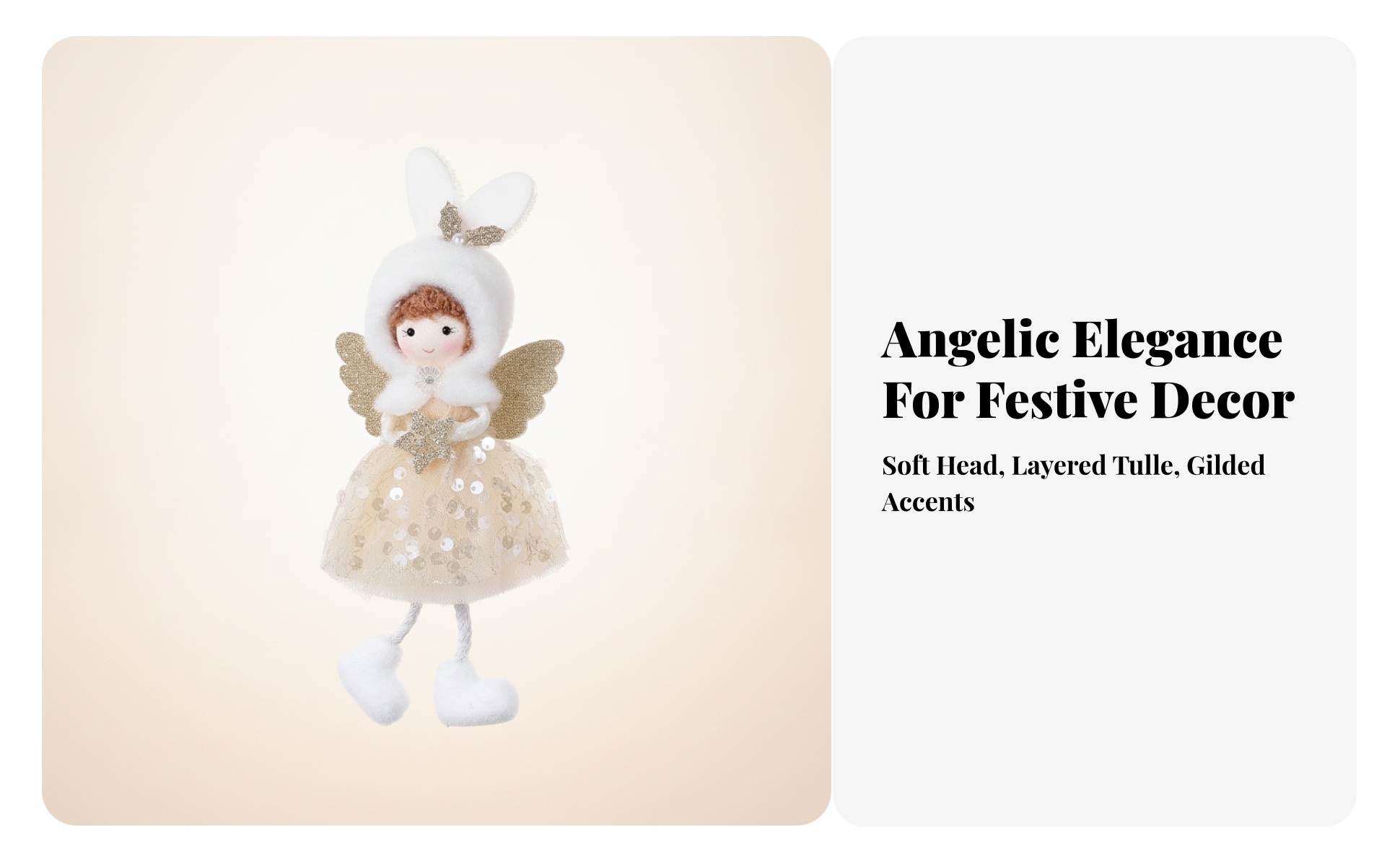 Angel Ornament with Bunny Ears Fairy-Inspired for Holiday Display, Wreaths, Kids