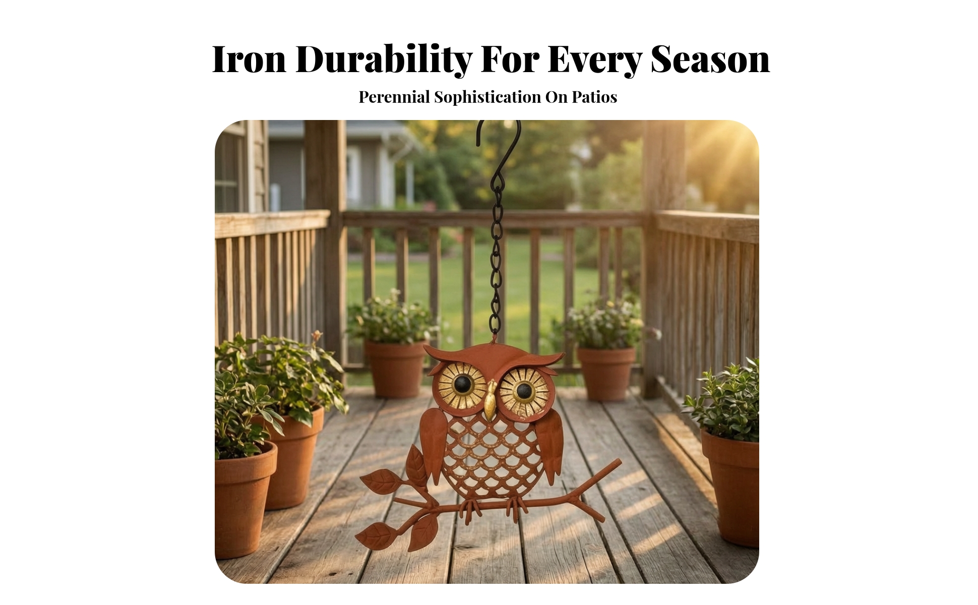 Metal Owl Sculpture Rust-Resistant Hanging Garden Ornament Rustic for Courtyard