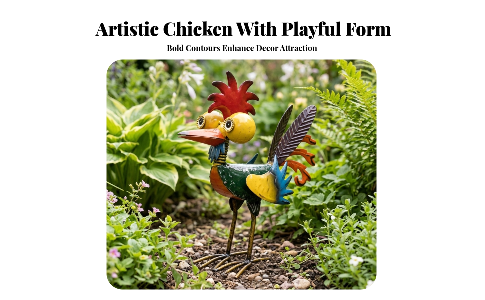 Metal Chicken Statue Outdoor Metal Chicken Sculpture Hand-Painted for Planter